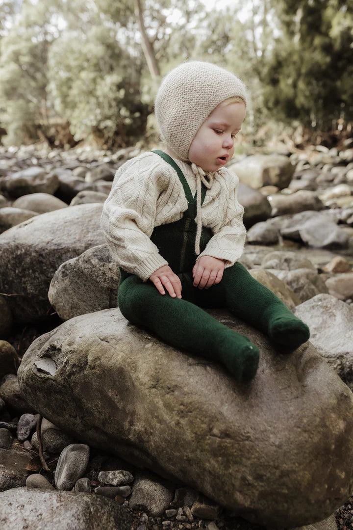 Silly Silas Teddy Warmy Footed Cotton Tights (dark forest green)