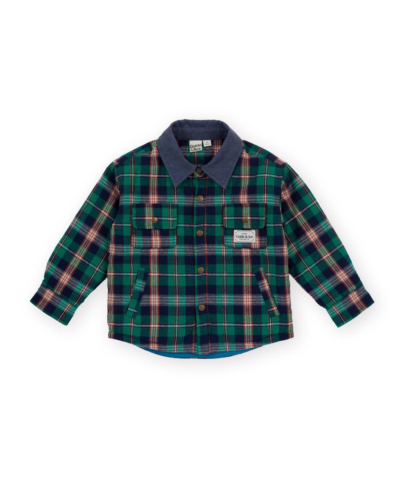 Goldie and Ace Check Padded Shacket (green check)