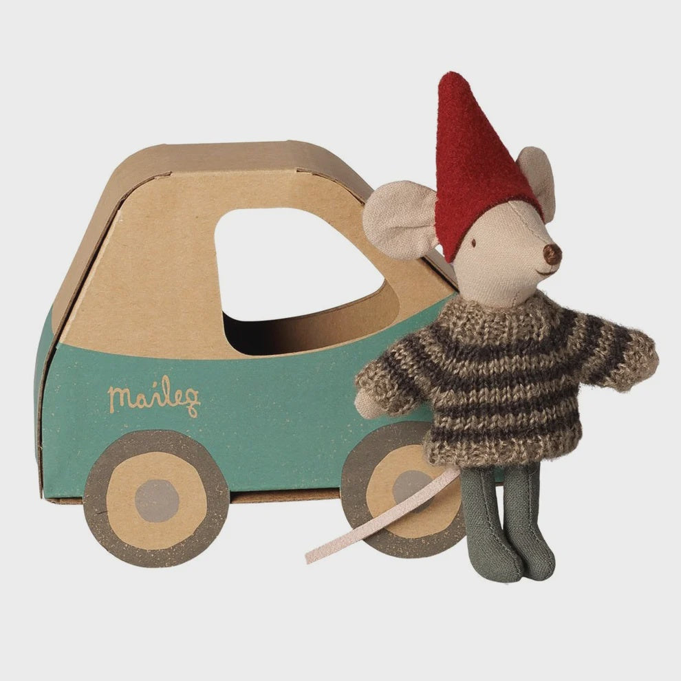 Maileg Christmas Mouse Little Brother in Car Box