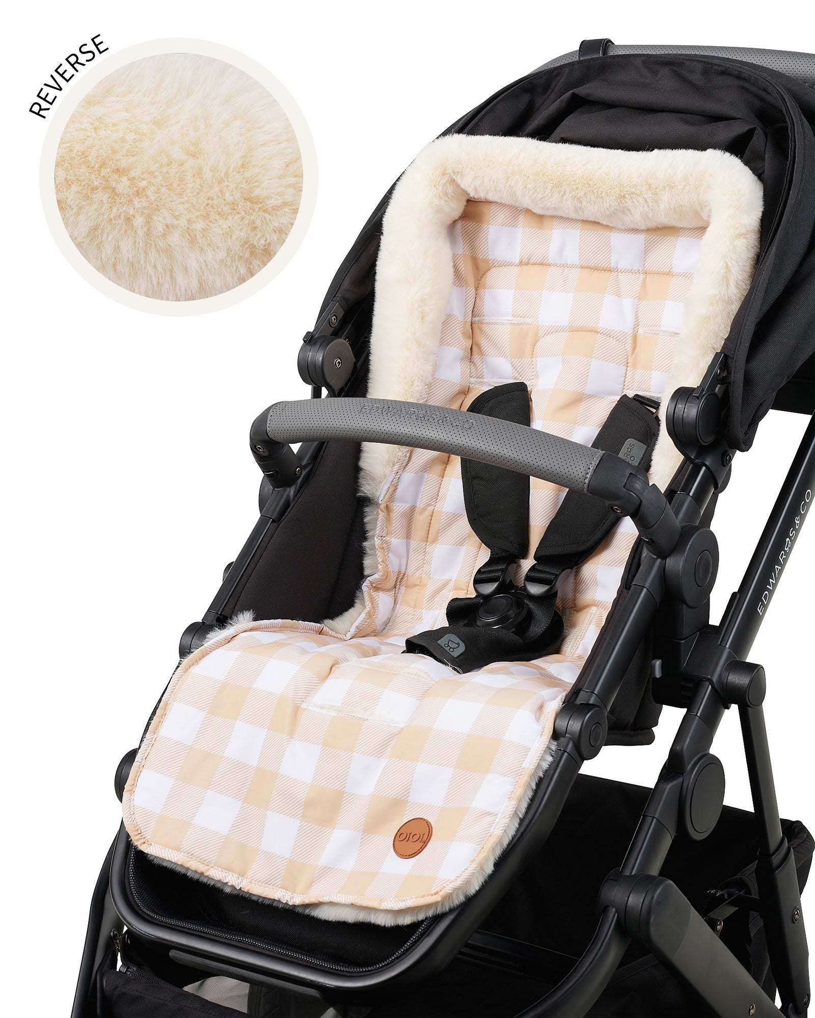 Oioi Luxe Reversible Pram Liner (beige gingham/fleece)