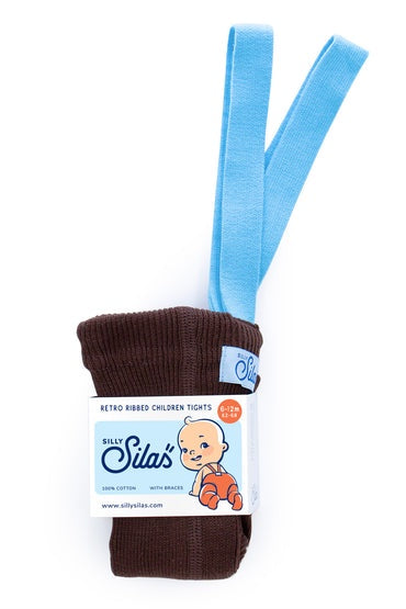 Silly Silas Footed Cotton Tights (brown & light blue)