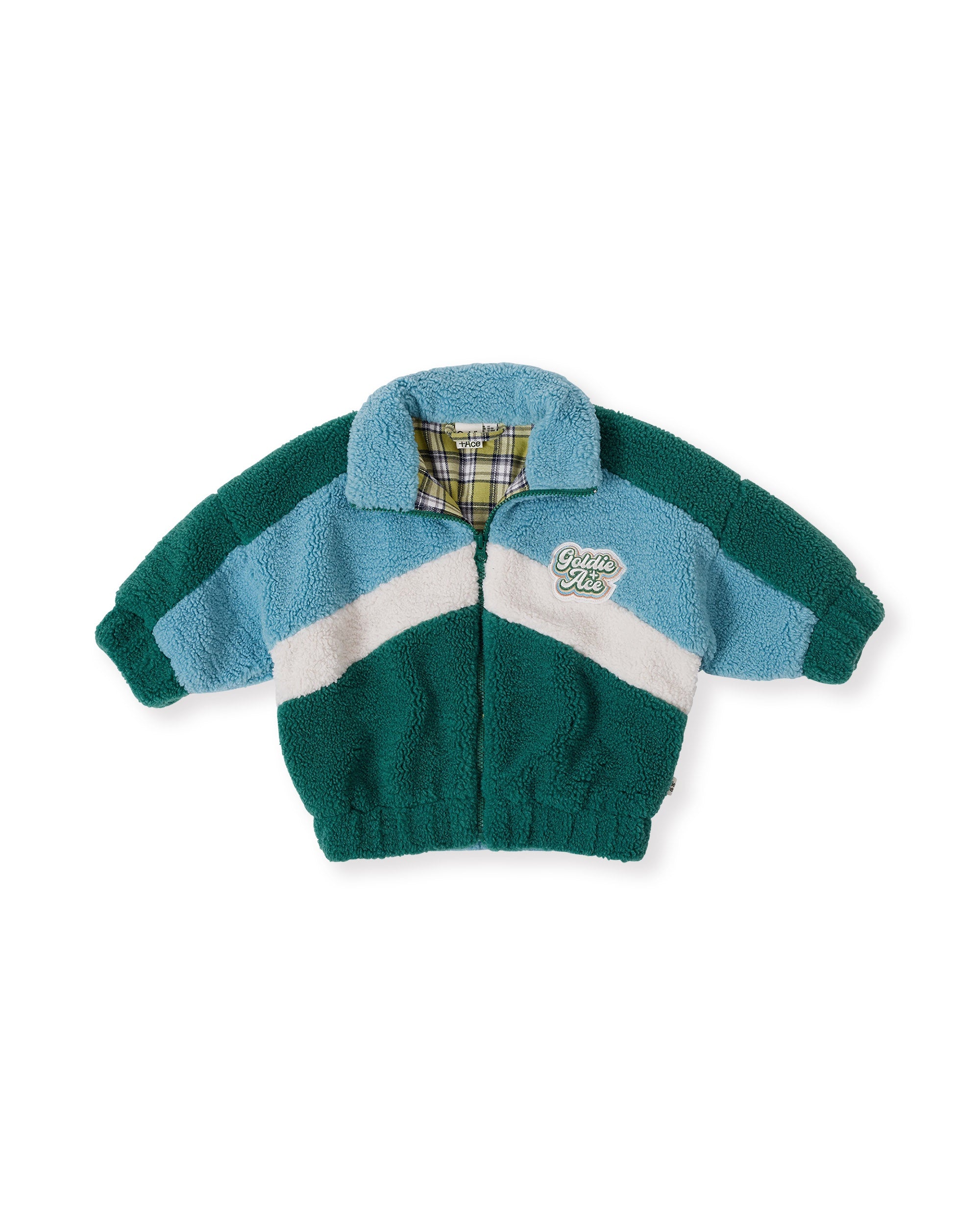 Goldie and Ace Frankie Sherpa Jacket (teal/ cream/ dark jade)