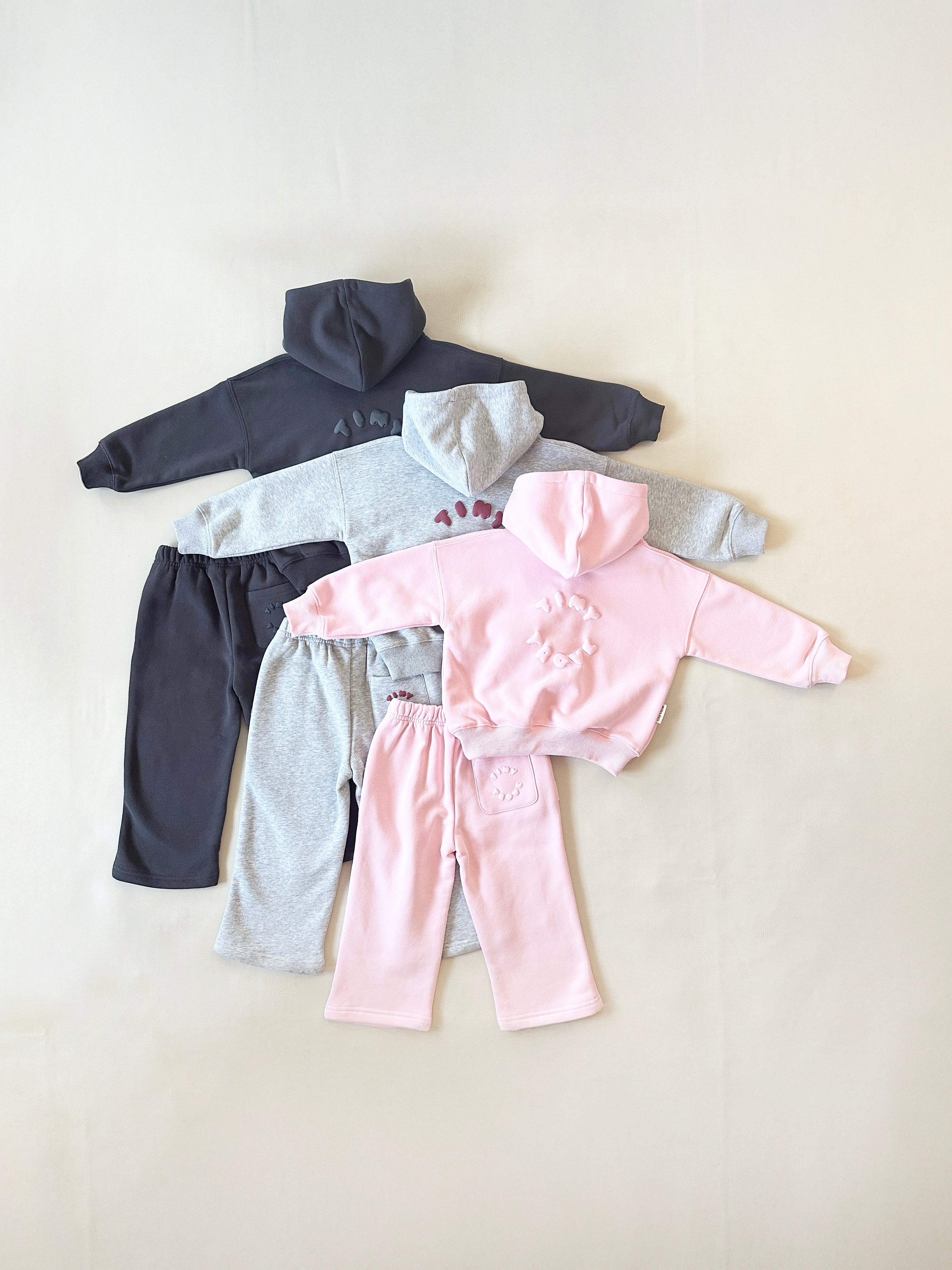 Tiny Trove Sporty Puff Print Hoodie Set (grey marle/wine)