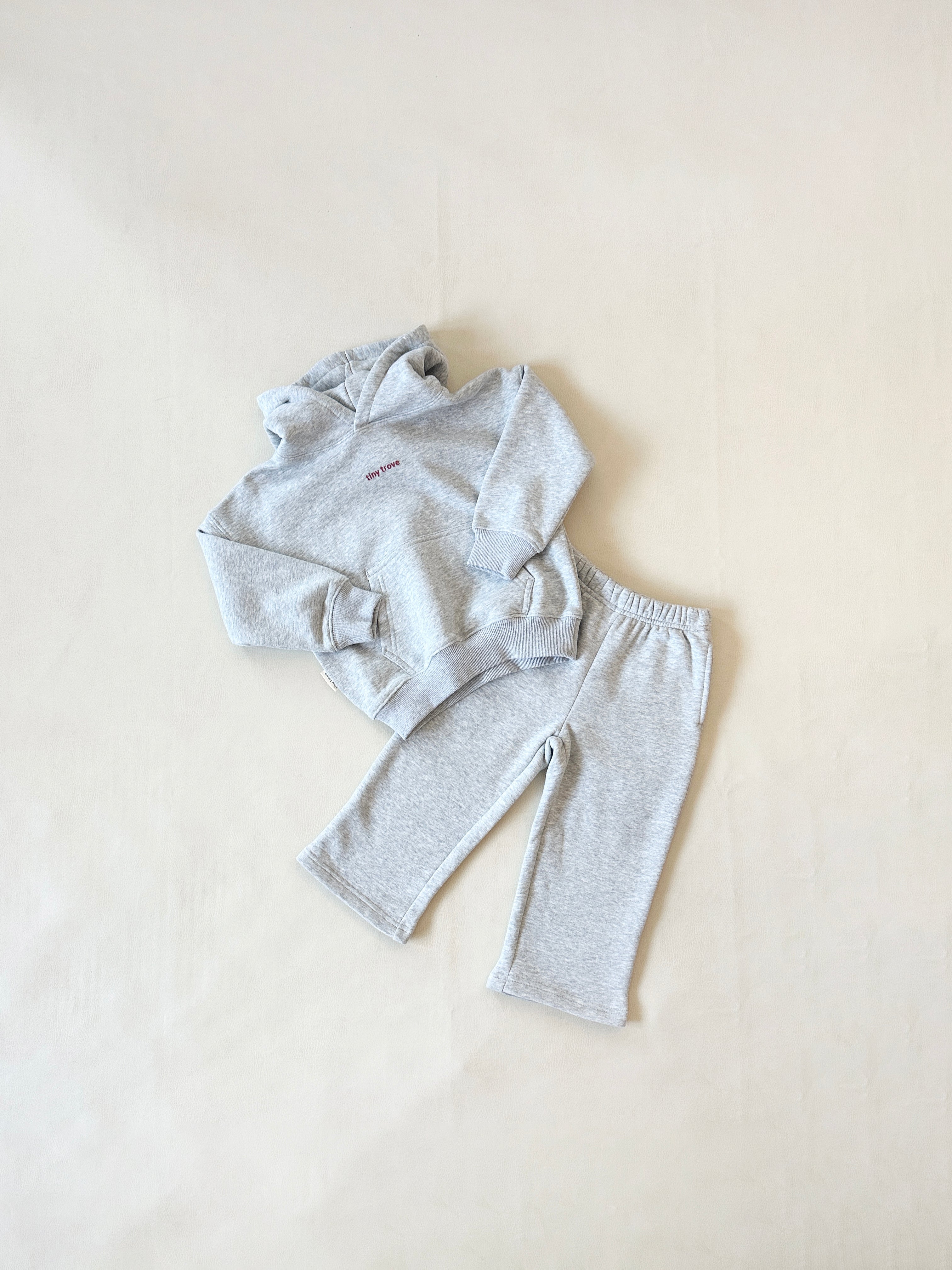 Tiny Trove Sporty Puff Print Hoodie Set (grey marle/wine)