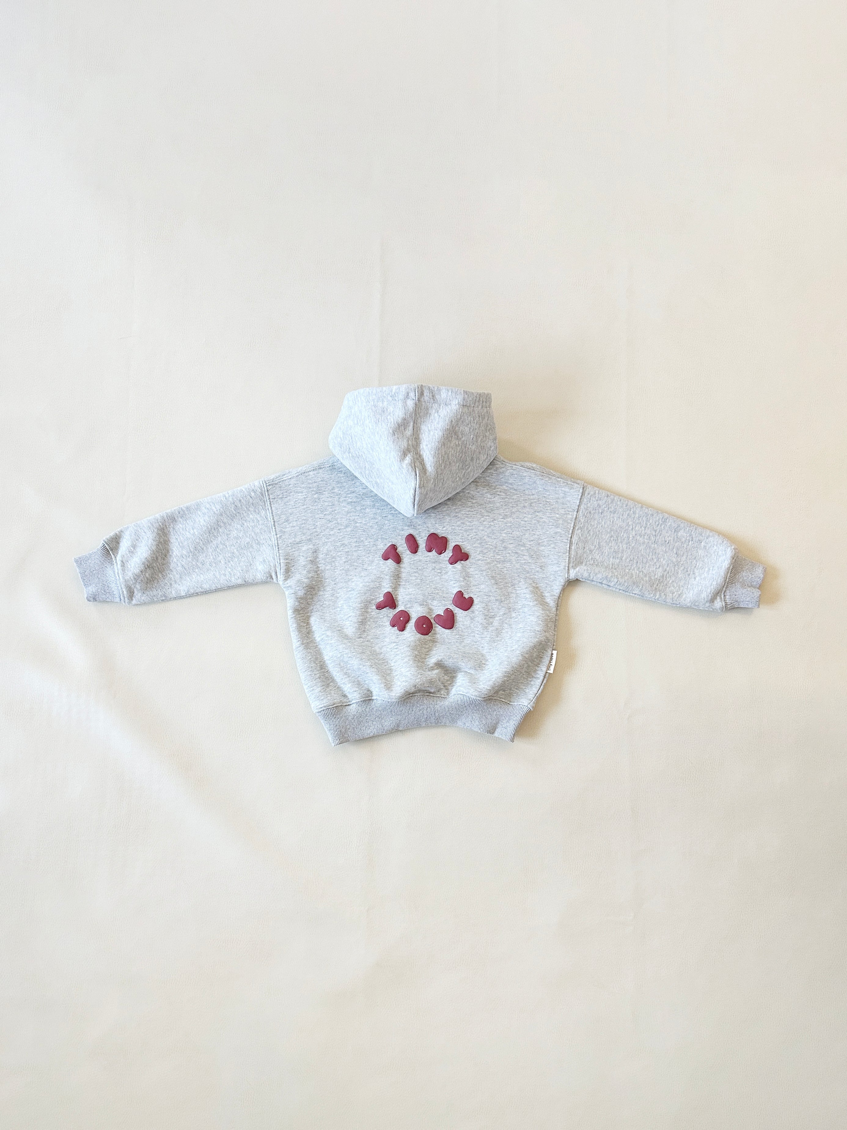 Tiny Trove Sporty Puff Print Hoodie Set (grey marle/wine)