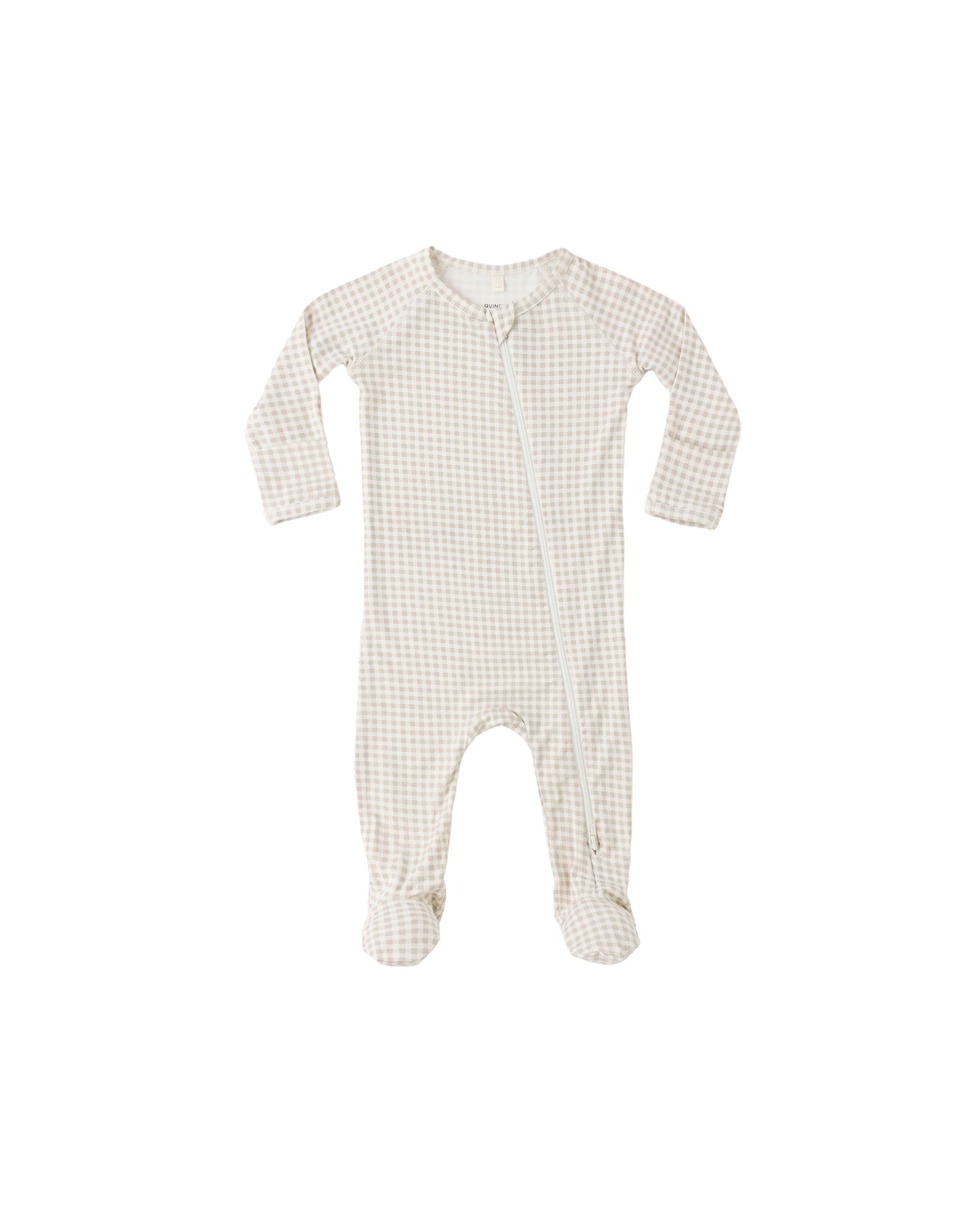 Quincy Mae Bamboo Zip Footie (oat ginham)