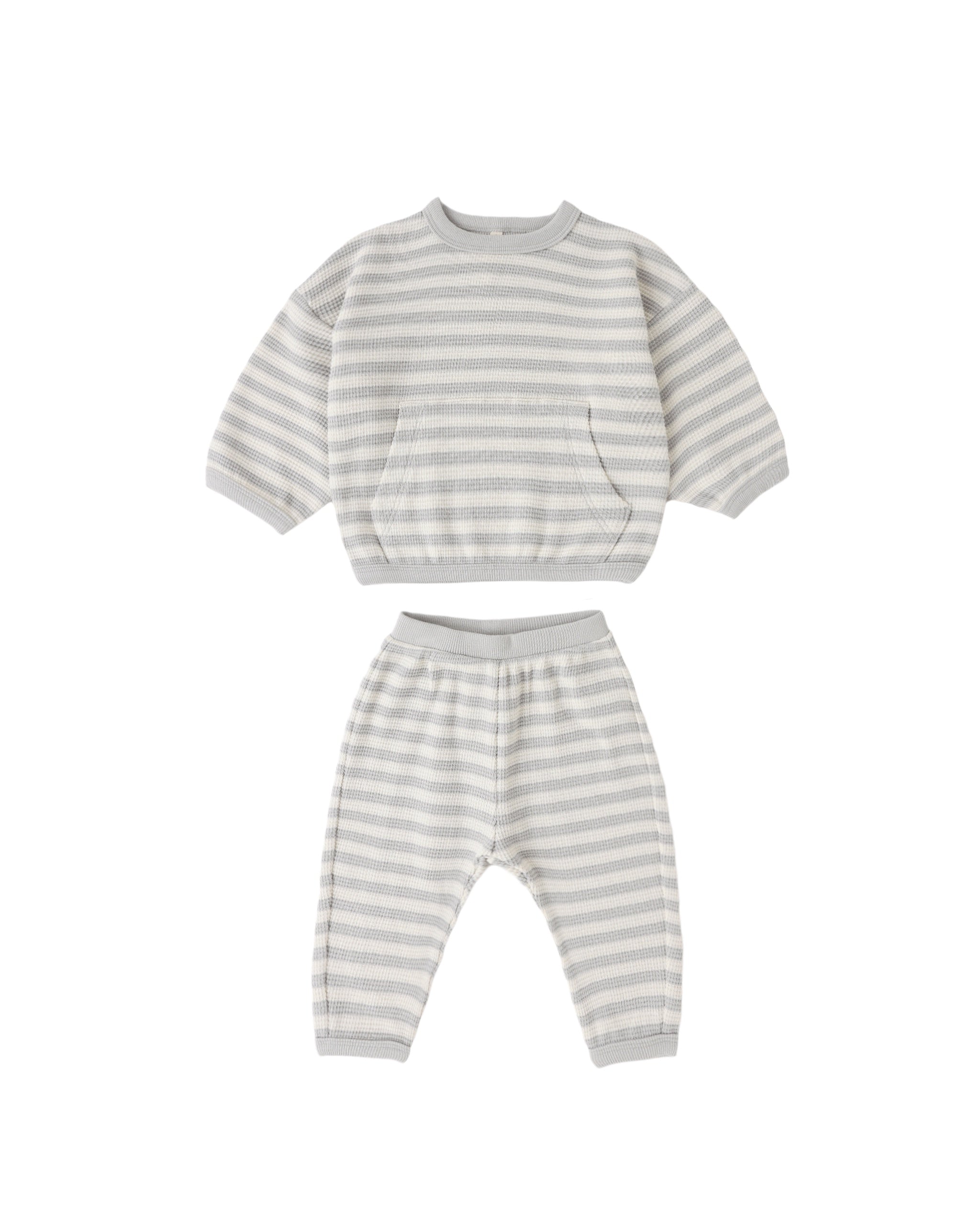 Quincy Mae Waffle Sweater and Pant Set (sky stripe)