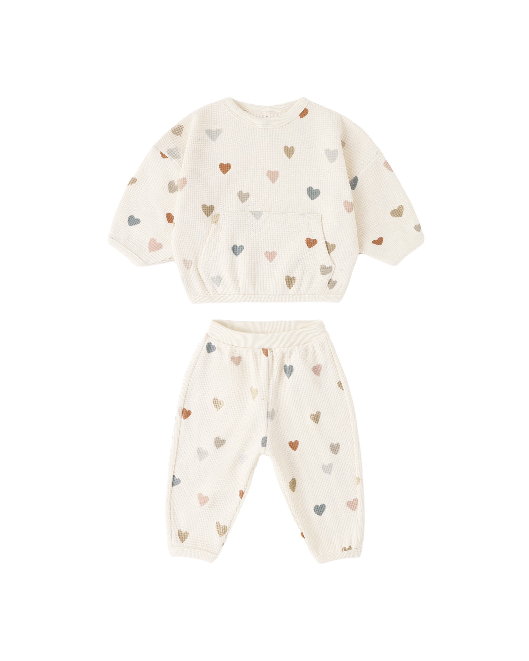 Quincy Mae Waffle Sweater and Pant Set (confetti hearts)