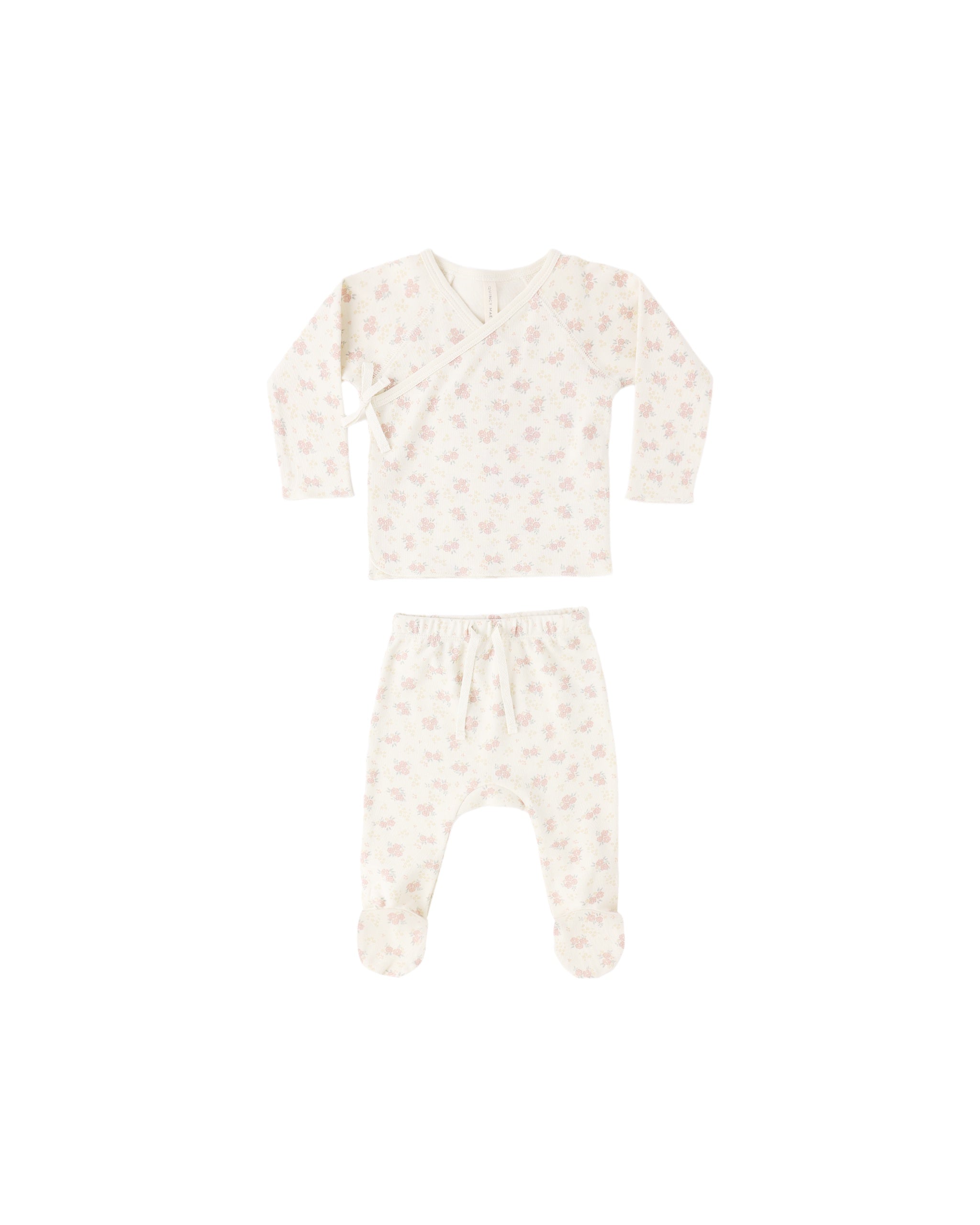 Quincy Mae Wrap Top and Footed Pant Set (flower field)