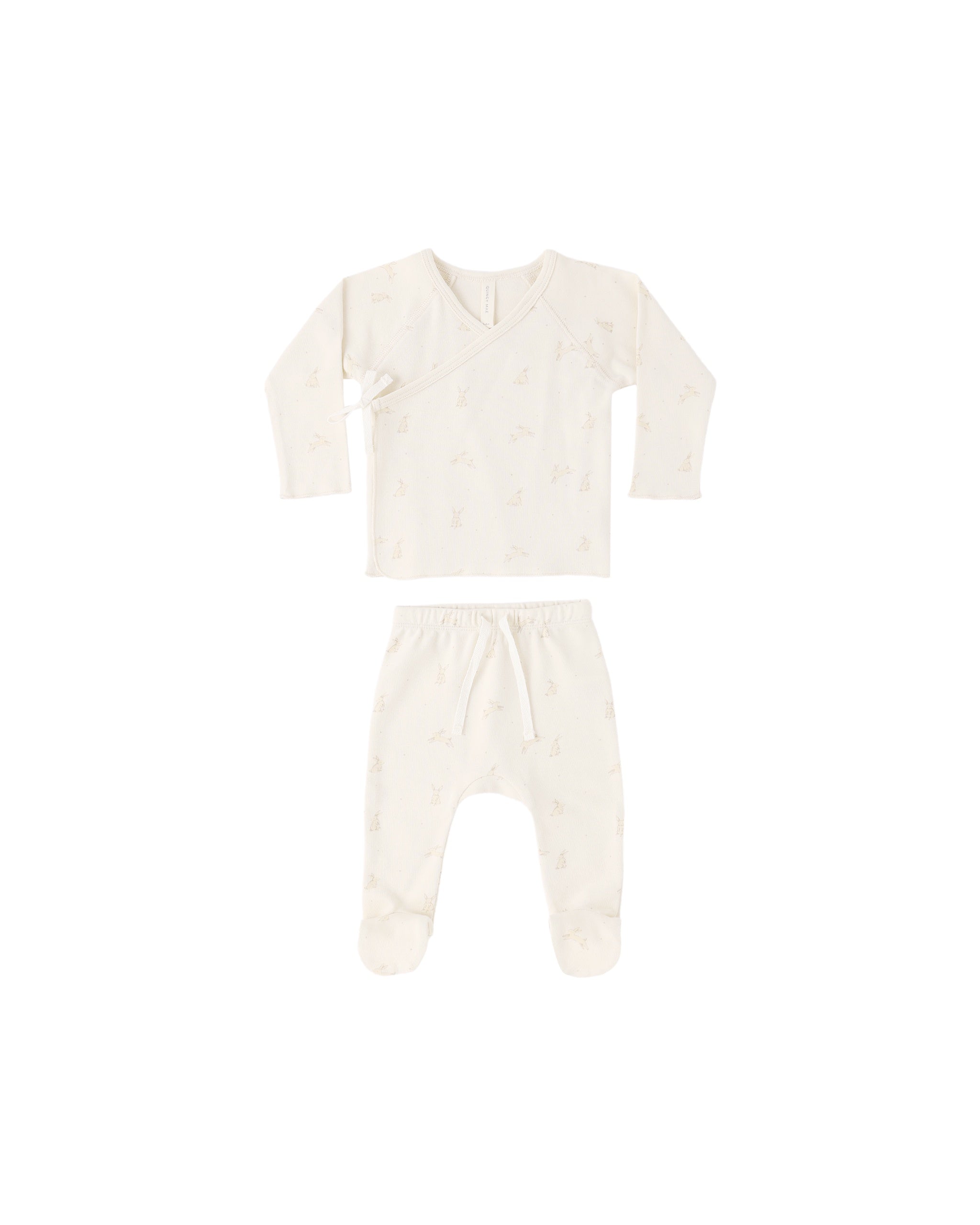 Quincy Mae Wrap Top and Footed Pant Set (bunnies)