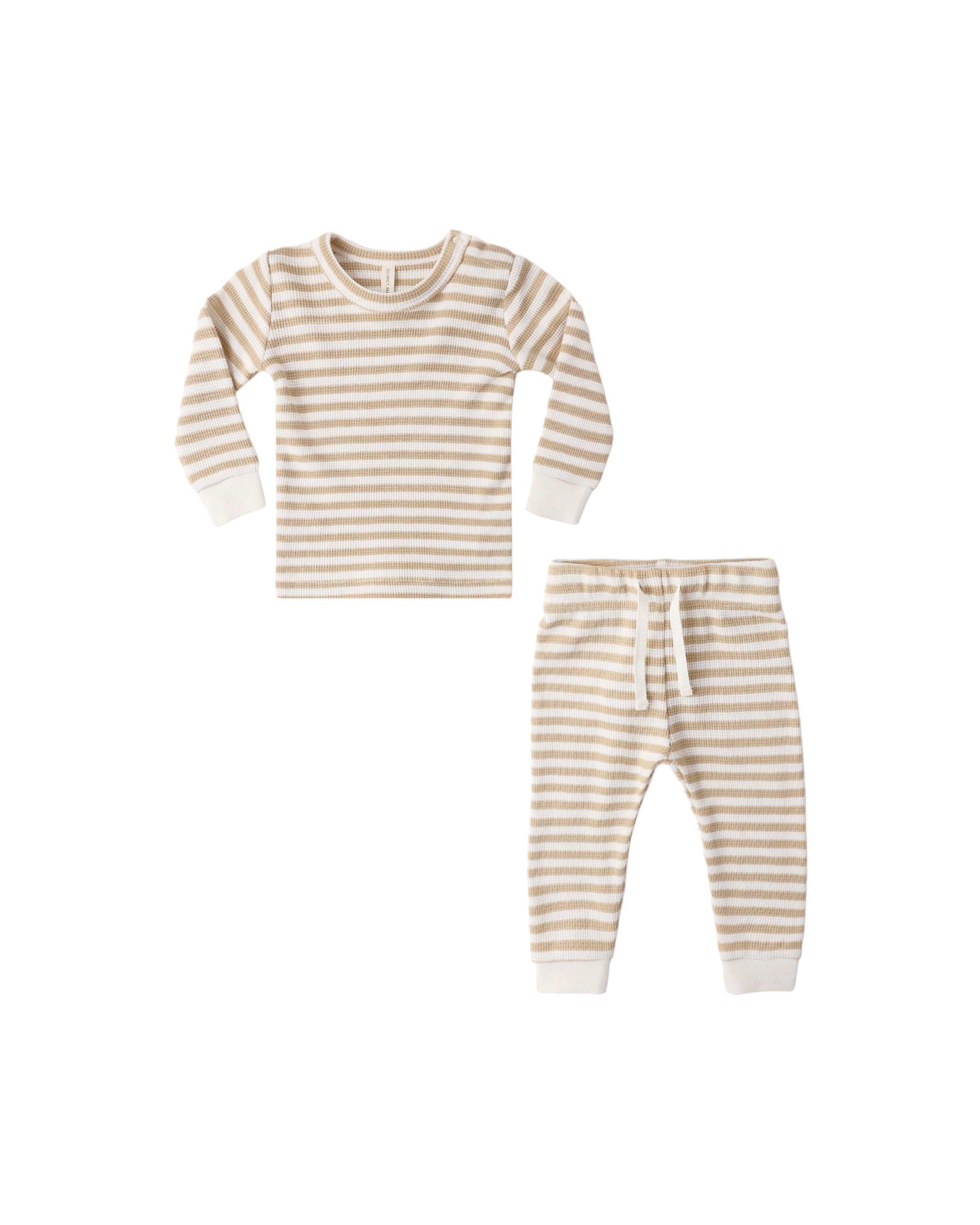 Quincy Mae Waffle Top Pant Set (butterscotch stripe)