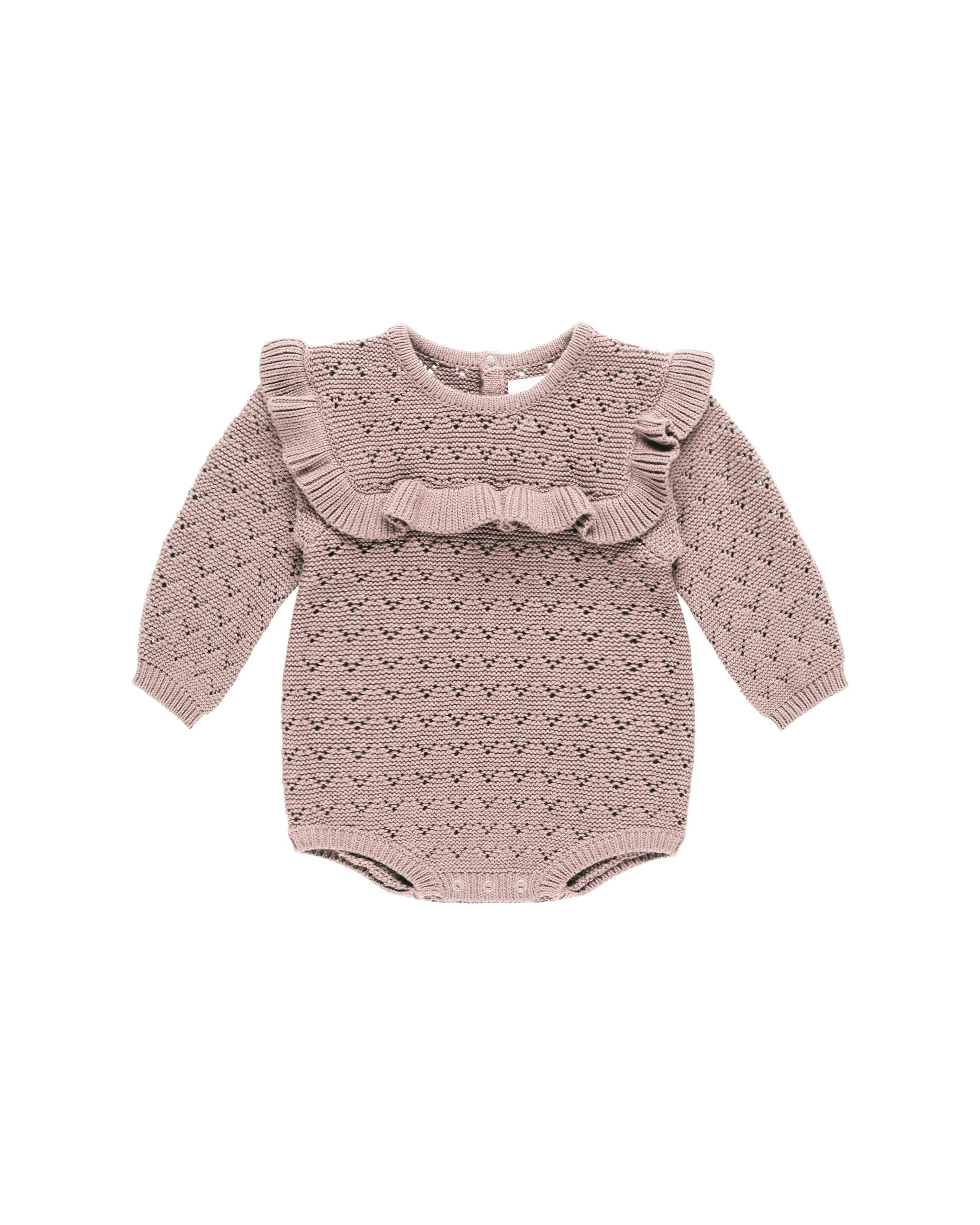 Quincy Mae Long Sleeve Pointelle Ruffle Romper (mauve)