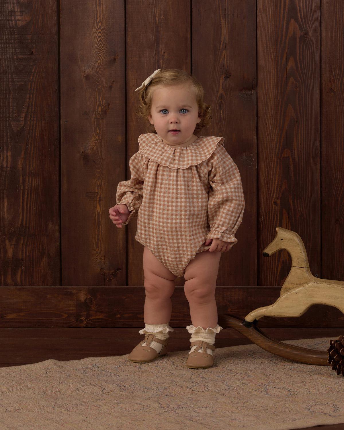 Rylee and Cru Colette Romper (fawn gingham)
