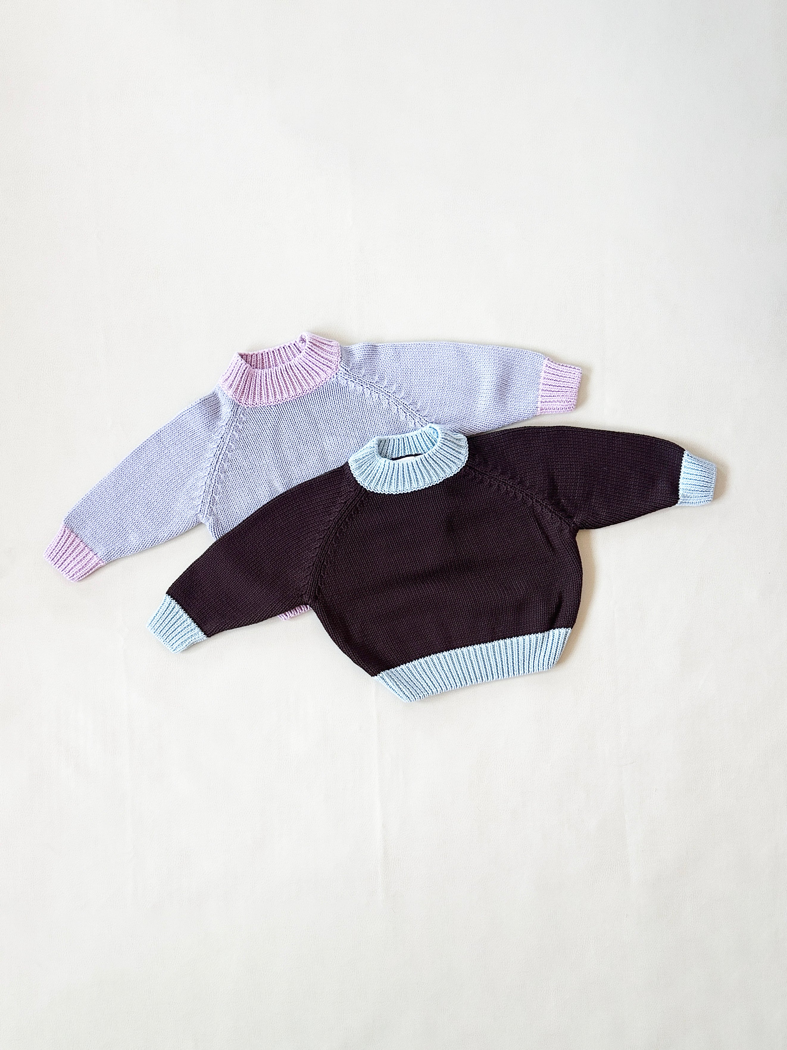 Tiny Trove Rhea Cotton Knitted Jumper (coffee/sky blue)