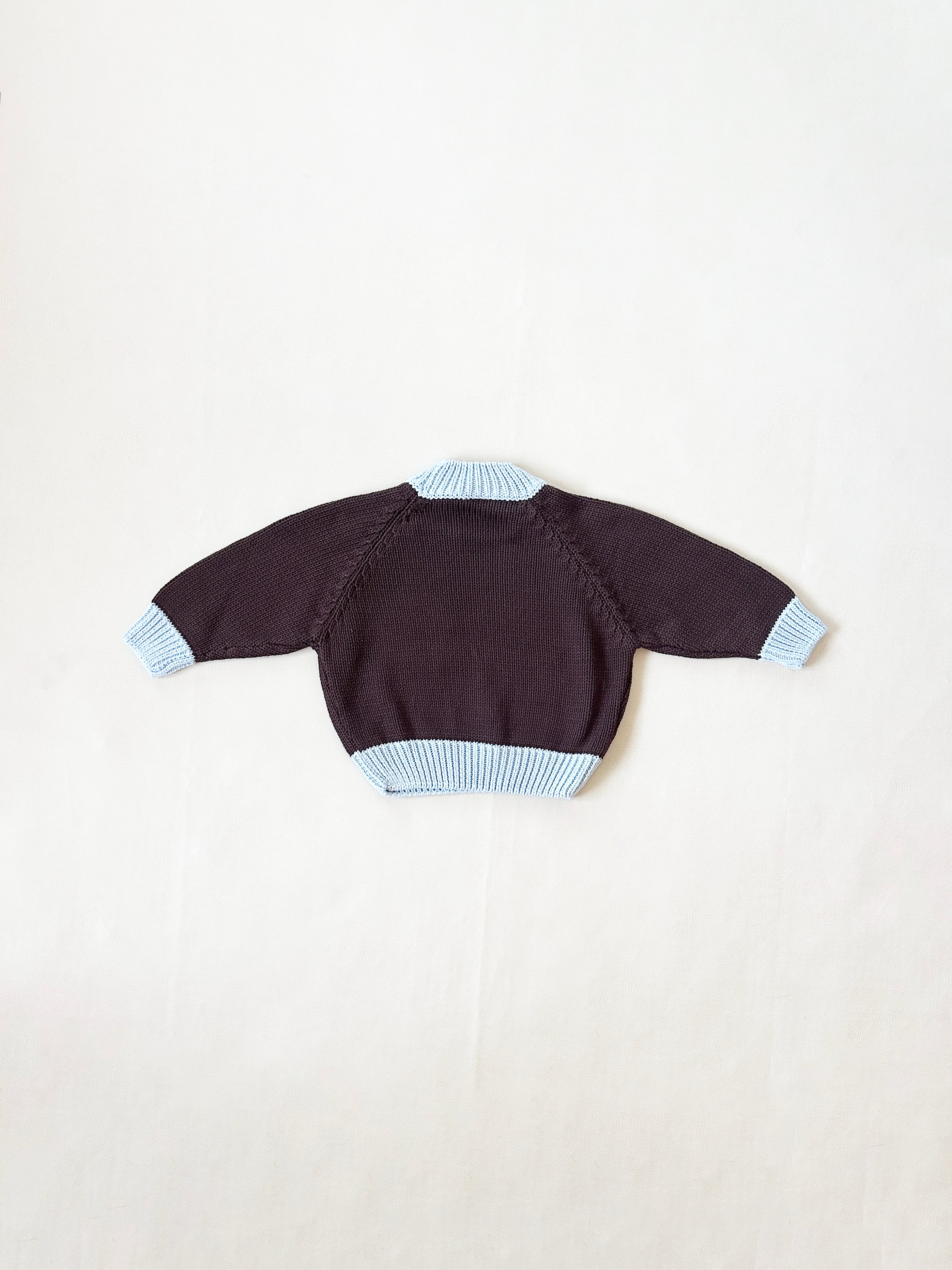 Tiny Trove Rhea Cotton Knitted Jumper (coffee/sky blue)