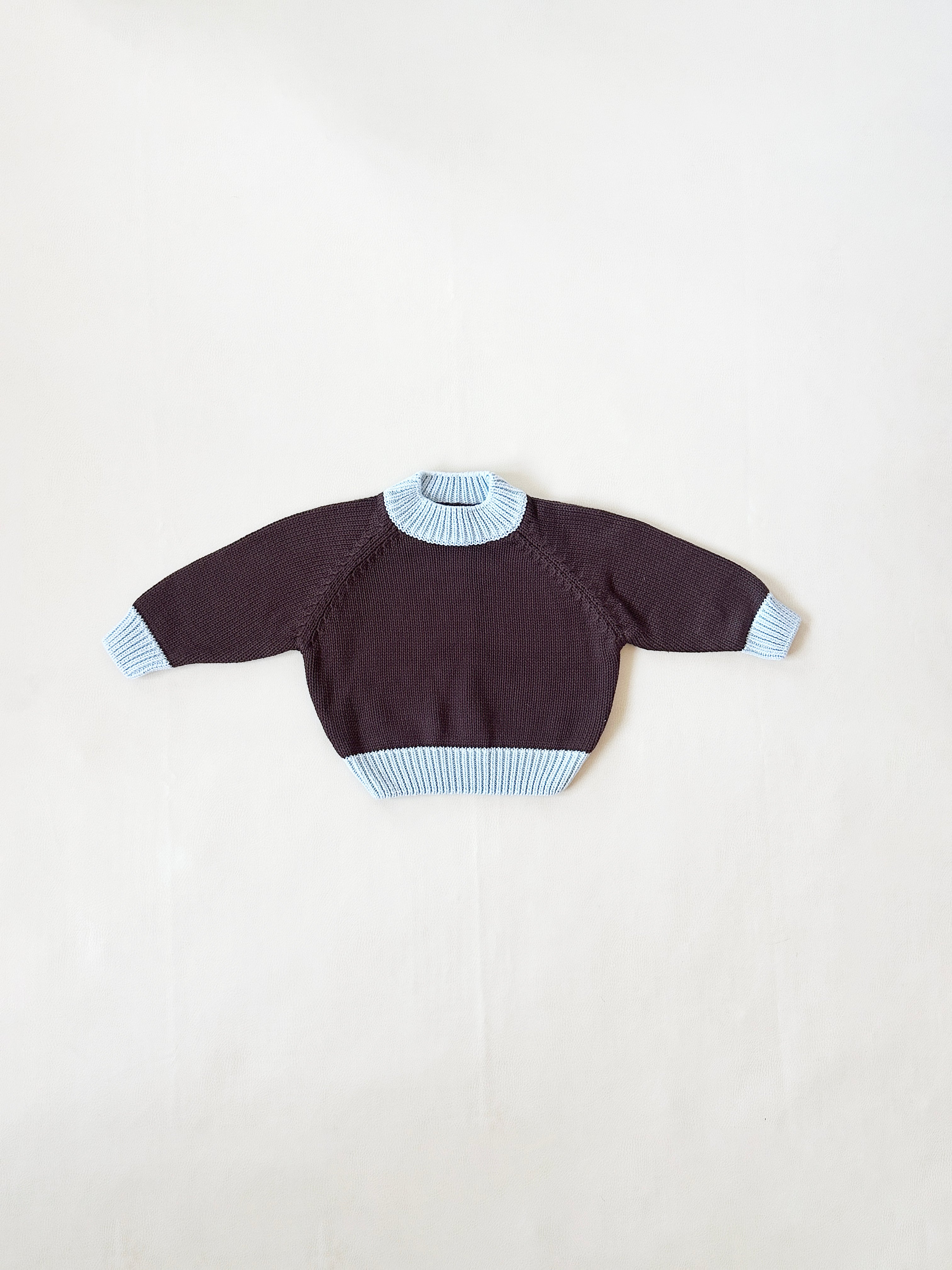 Tiny Trove Rhea Cotton Knitted Jumper (coffee/sky blue)