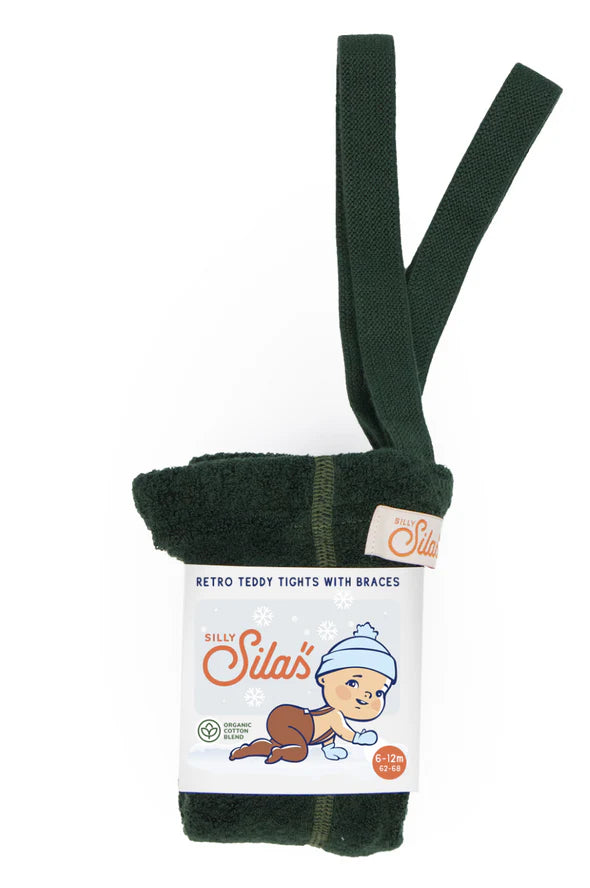 Silly Silas Teddy Warmy Footed Cotton Tights (dark forest green)