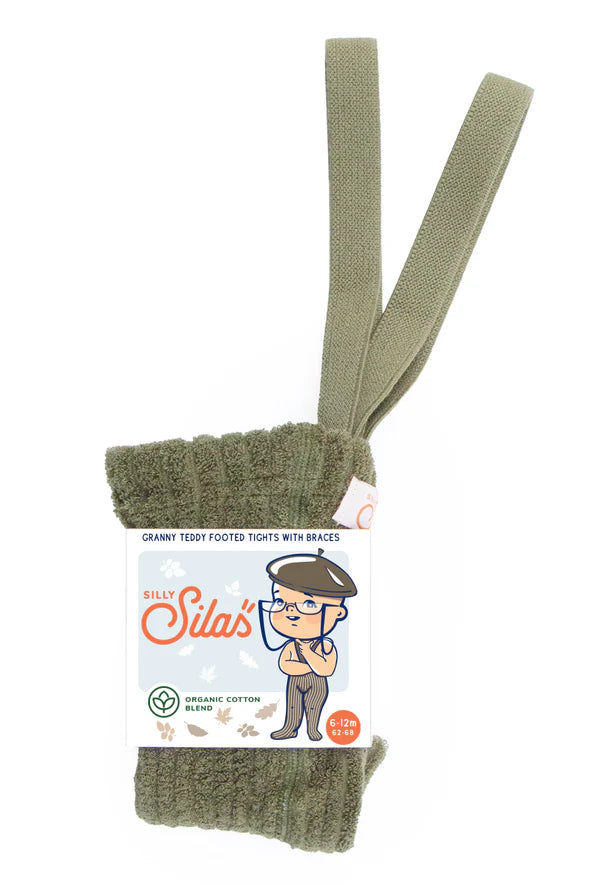 Silly Silas Granny Teddy Footed Cotton Tights (olive)