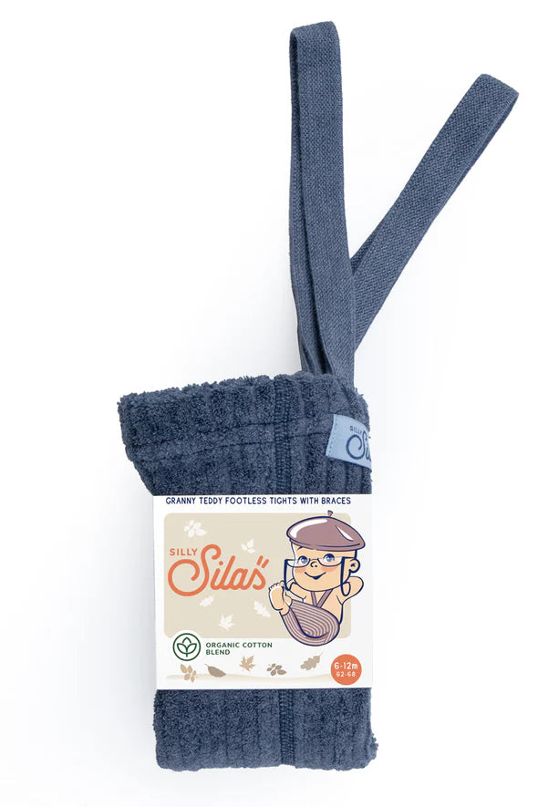 Silly Silas Granny Teddy Footless Cotton Tights (steel blue)