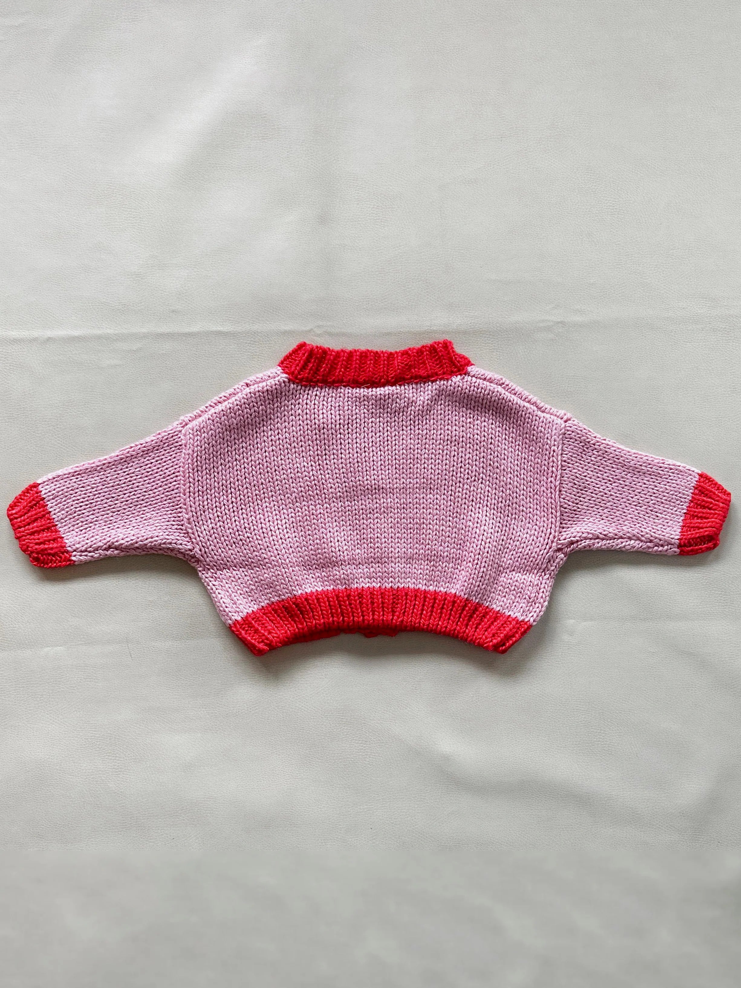 Tiny Trove Zuri Contrast Knit Cardigan (pink/red)