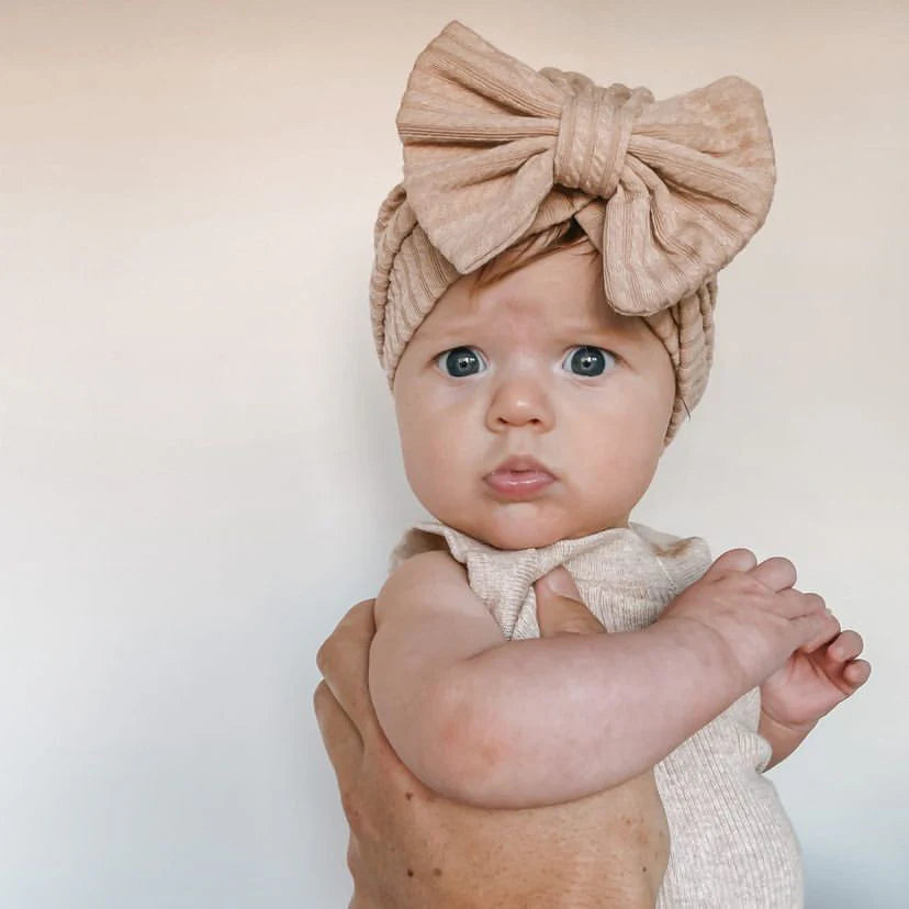 Mae and Rae Bow Ribbed Turban (brown )