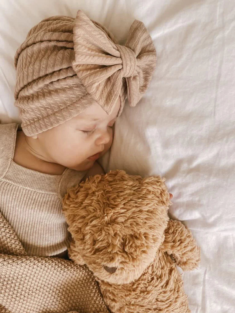 Mae and Rae Bow Ribbed Turban (brown )