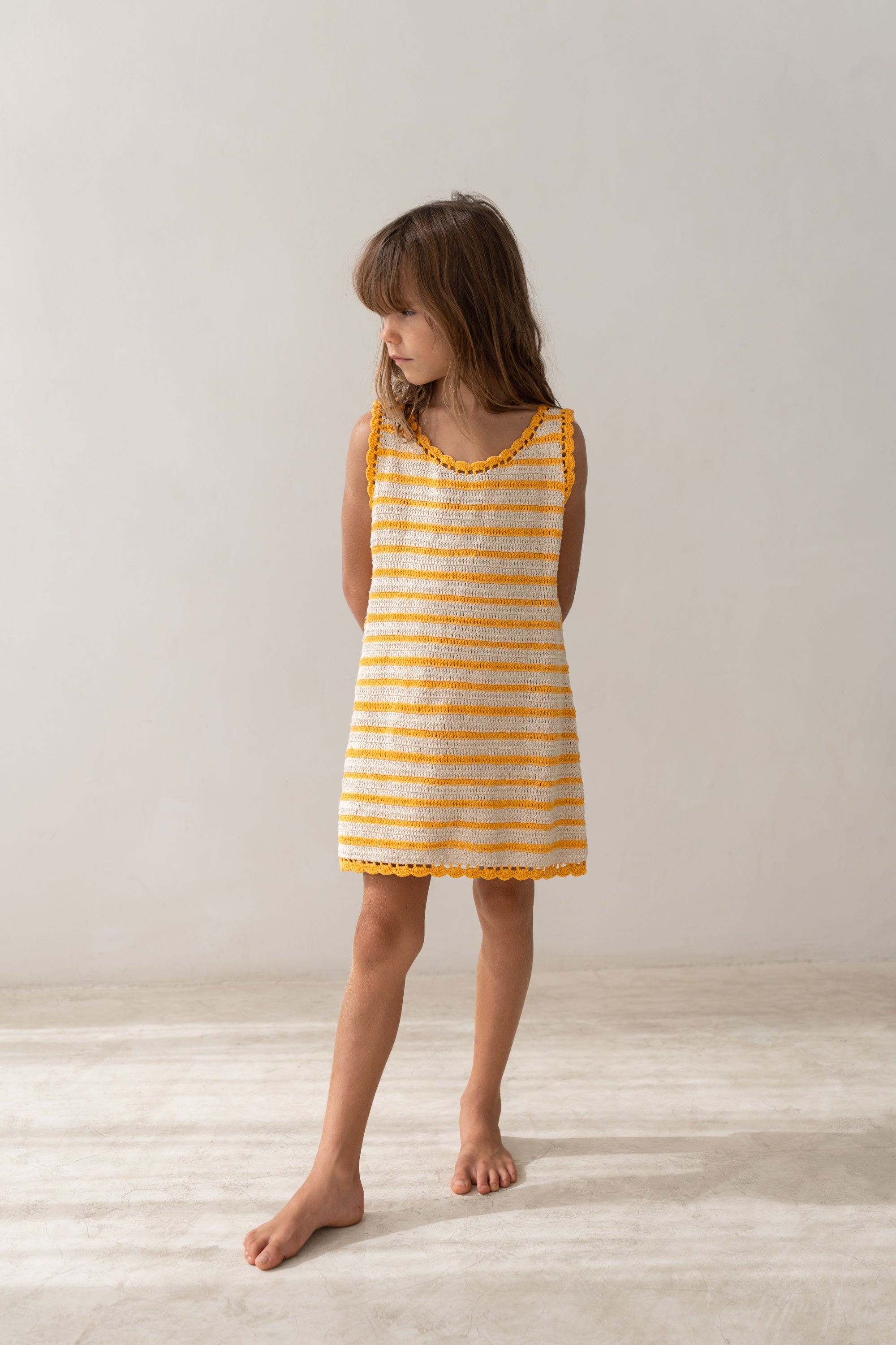 Illoura Crochet Mini Dress (mango stripe)