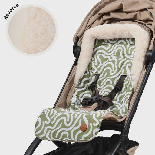 OiOi Cozy Fleece Pram Liner - Green Squiggle