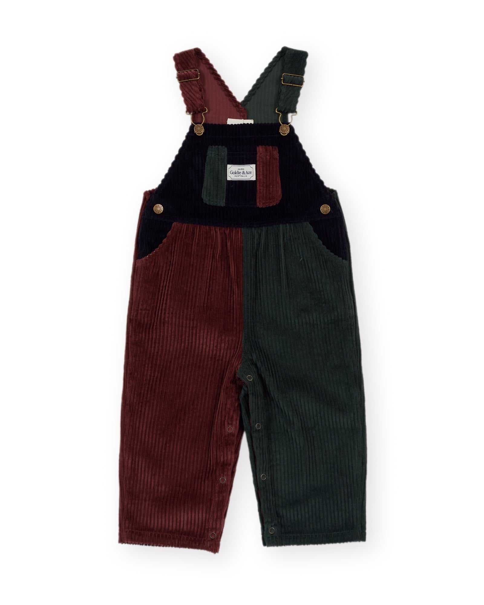Goldie and Ace Austin Corduroy Colour Block Overall (brown/ moss/ navy)
