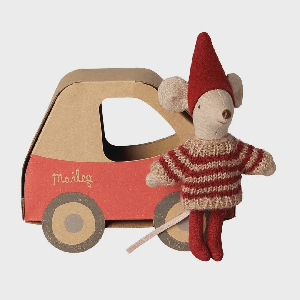 Maileg Christmas Mouse Little Sister in Car Box