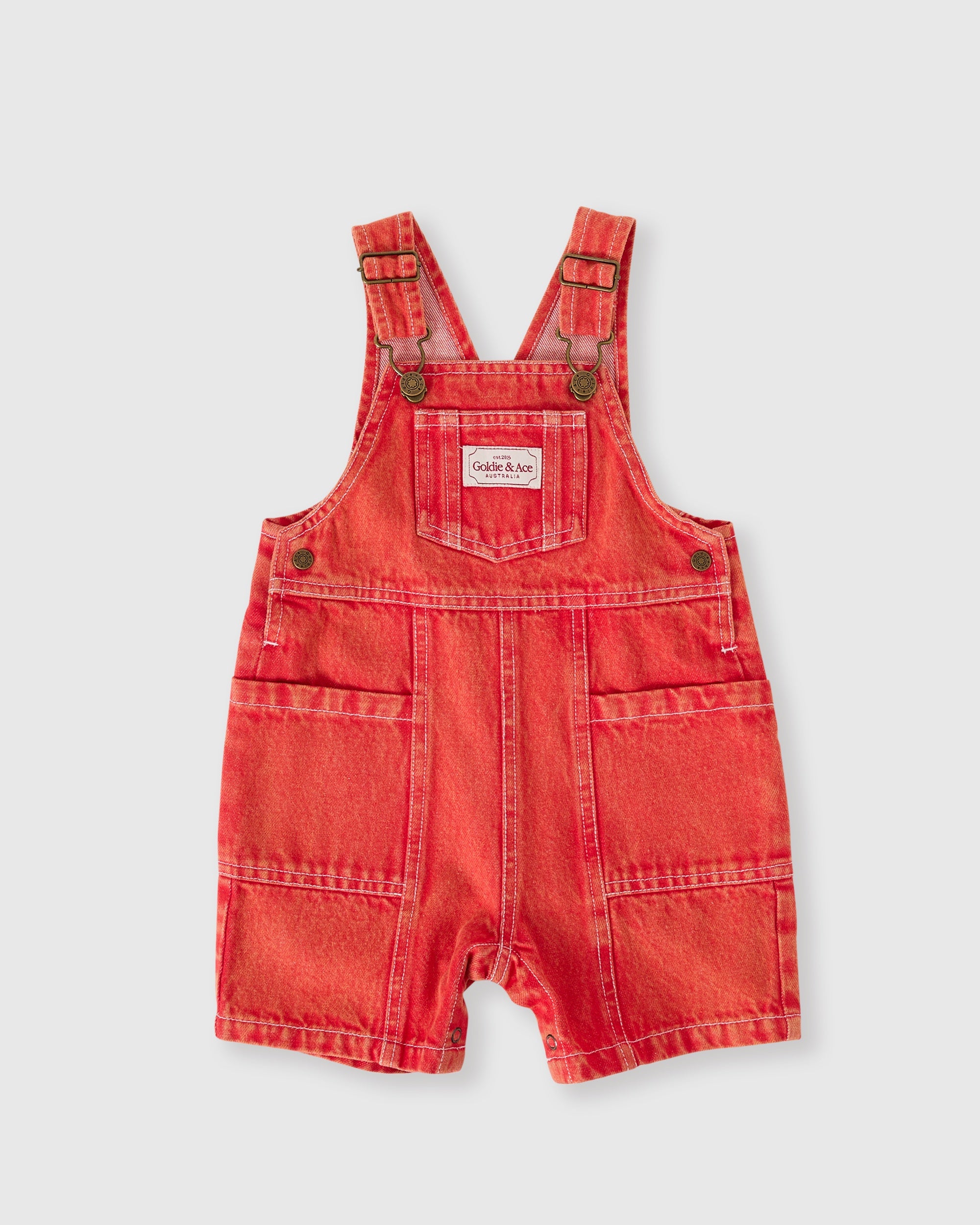 Goldie and Ace James Vintage Washed Denim Pocket Overalls (apple red)