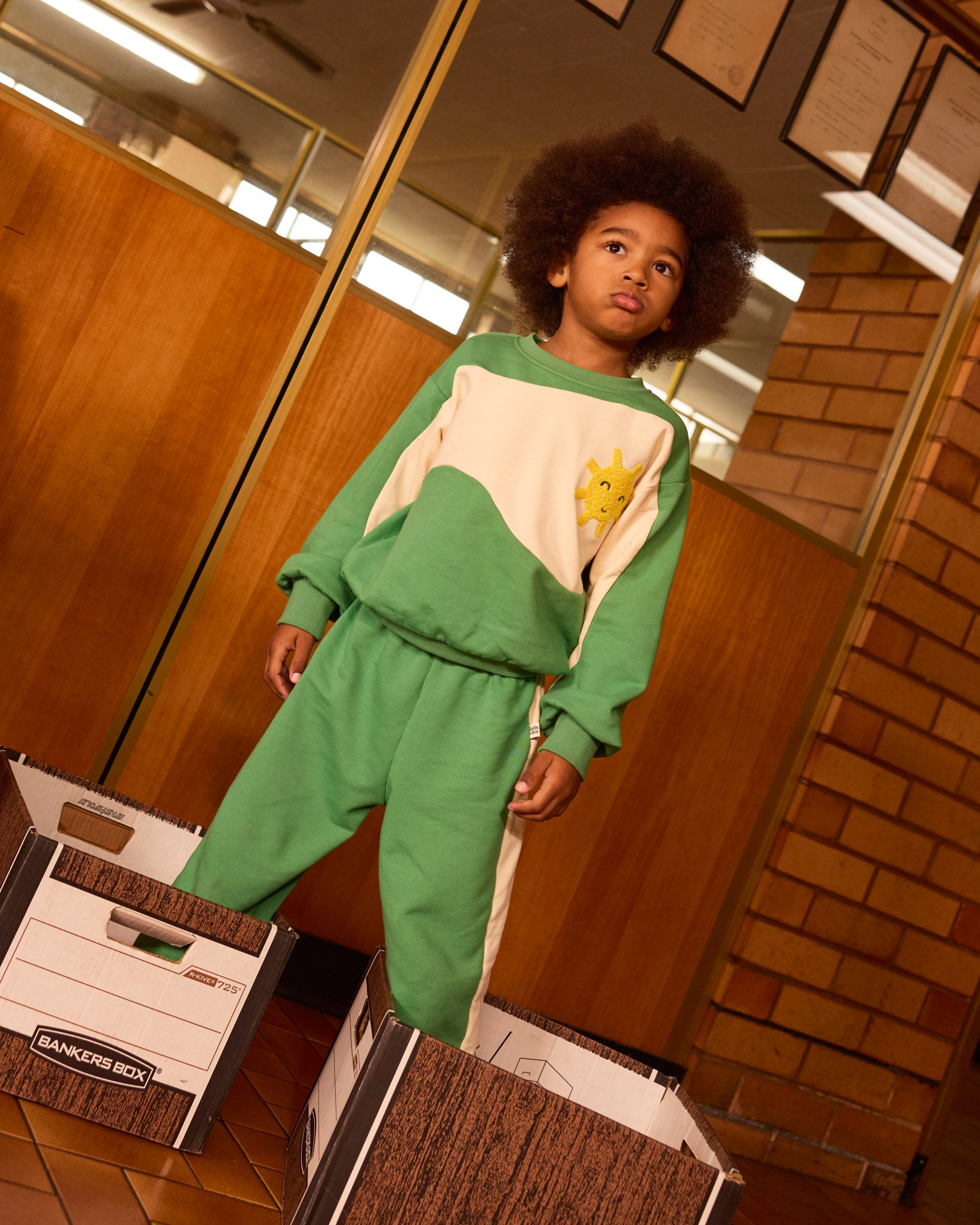 Goldie and Ace Sunshine Piped Panel Sweatshirt (pine/vanilla)