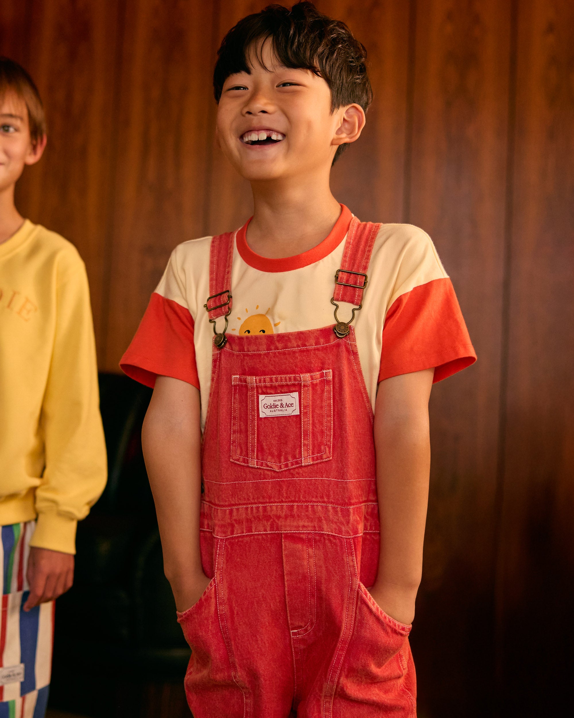 Goldie and Ace James Vintage Washed Denim Pocket Overalls (apple red)