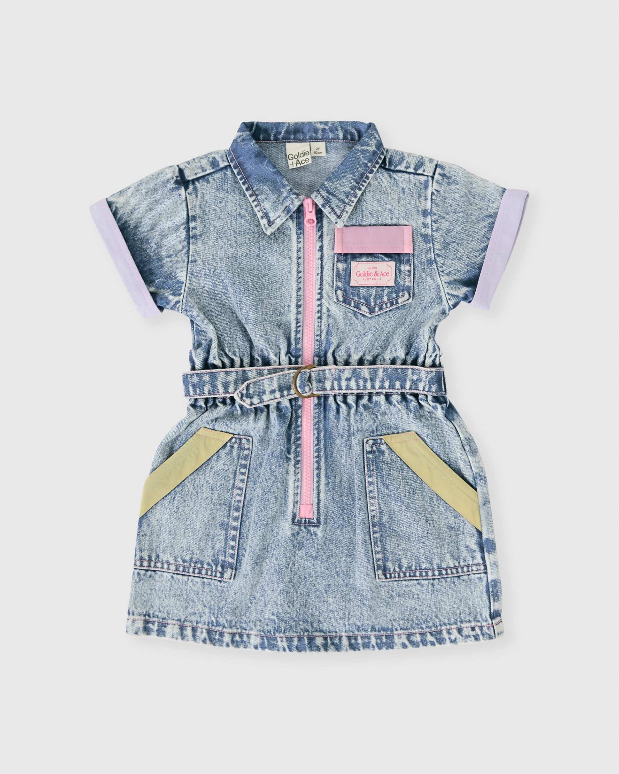 Goldie and Ace Pastel Pop Piper Denim Belted Dress