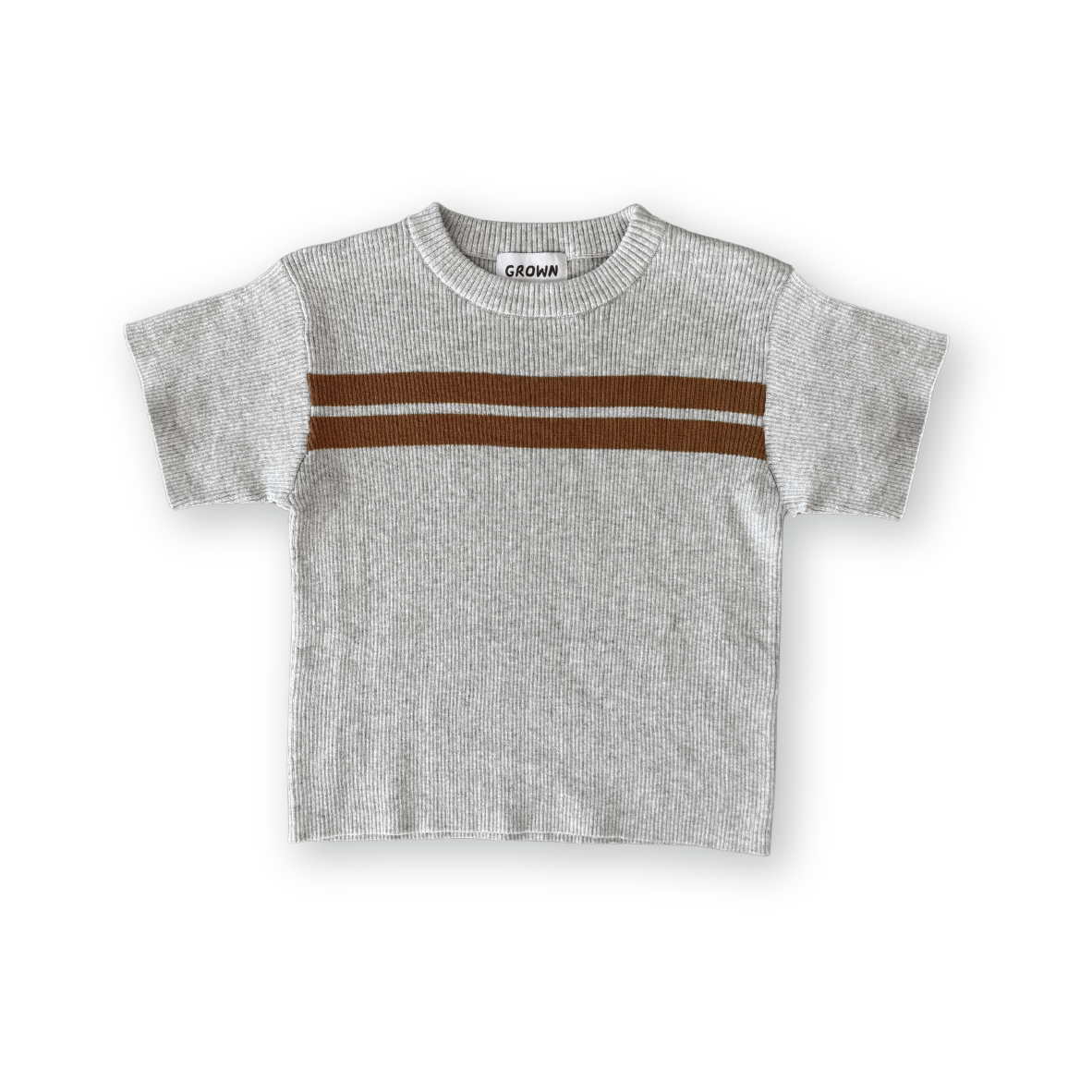 Grown Twin Striped Ribbed Tee (grey marle/brownie)
