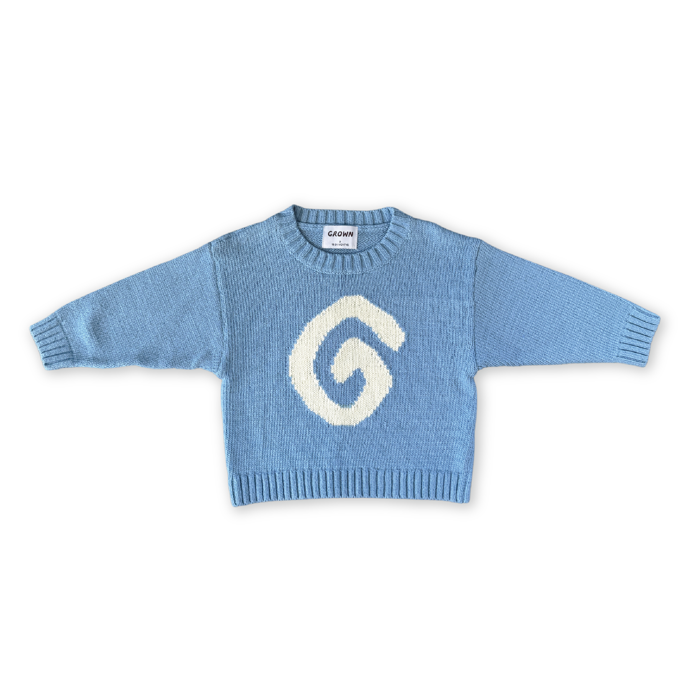 Grown Organic Swirl Intarsia Knit Pull Over (duck egg)