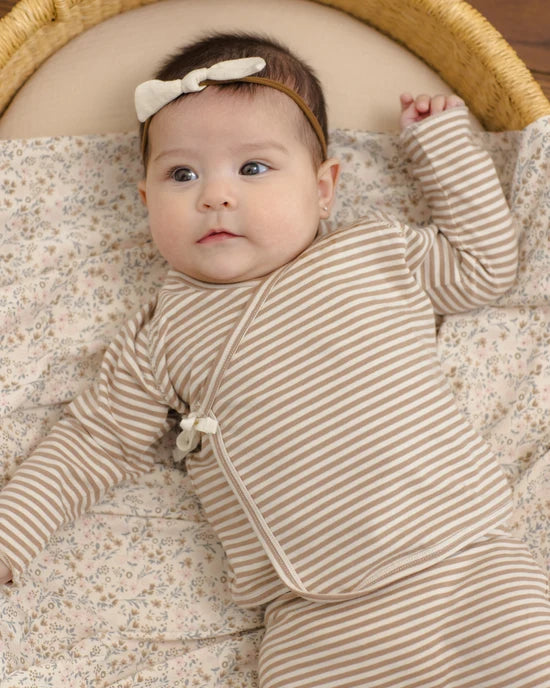 Quincy Mae Wrap Top and Footed Pant Set (almond stripe)