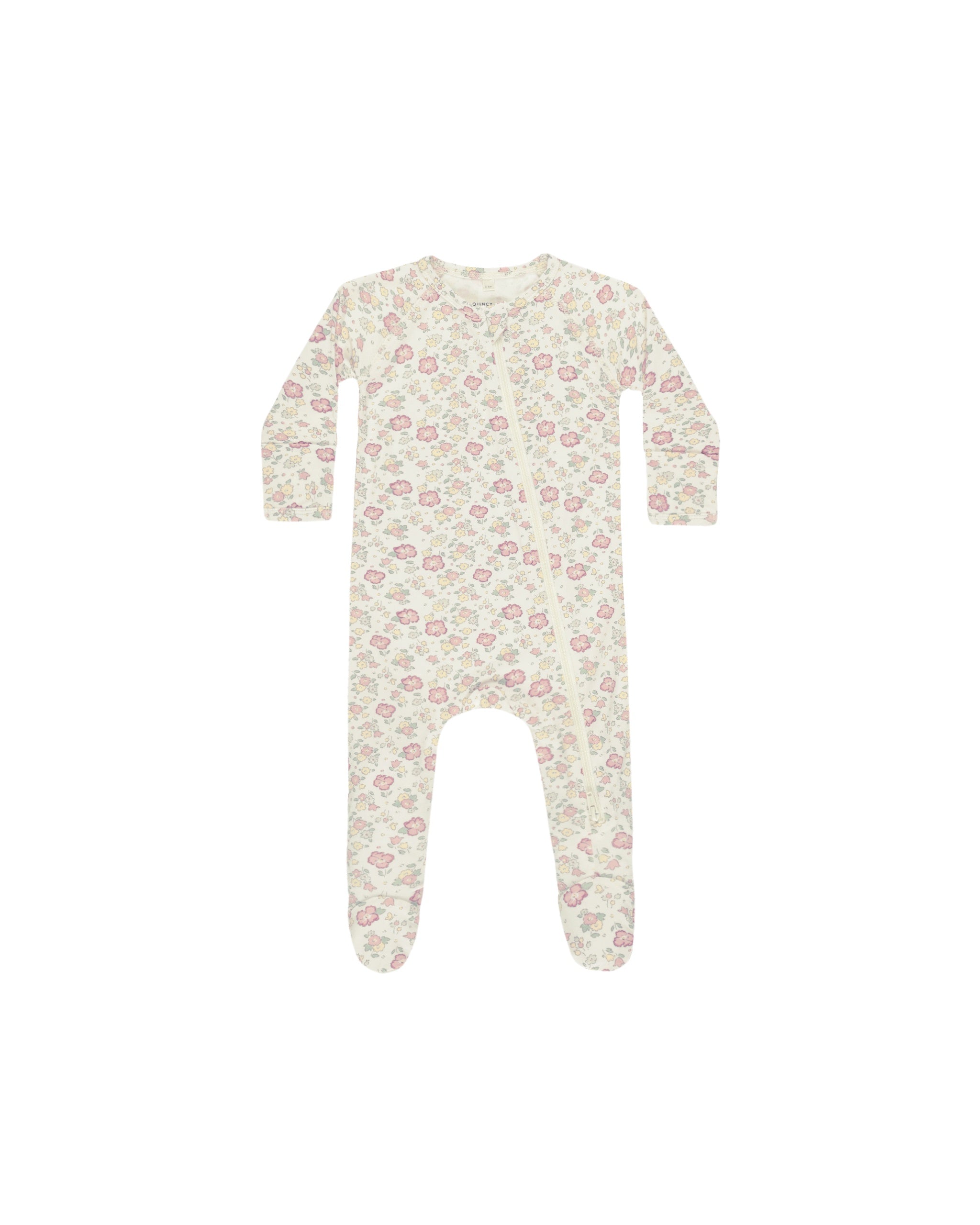 Quincy Mae Bamboo Zip Footie (ivory bloom)