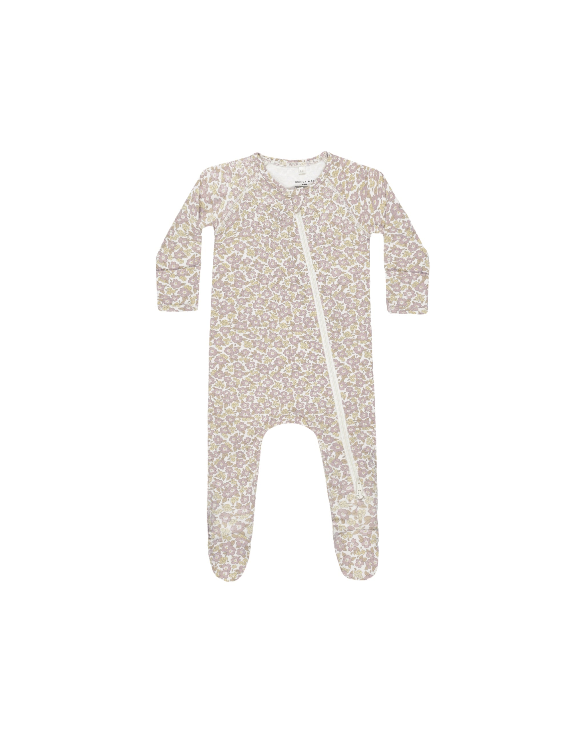 Quincy Mae Bamboo Zip Footie (purple floral)