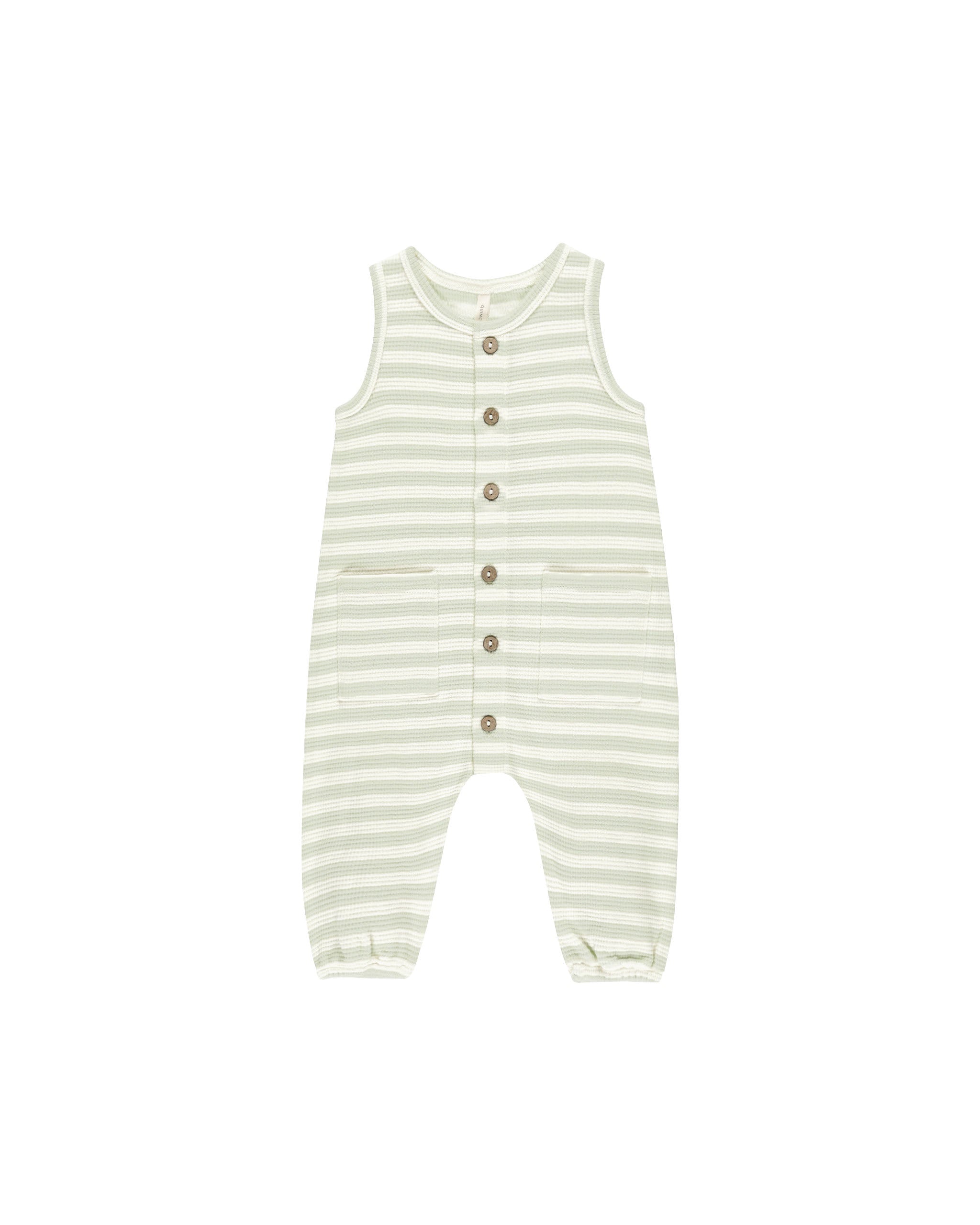Quincy Mae Waffle Jumpsuit (mint stripe)