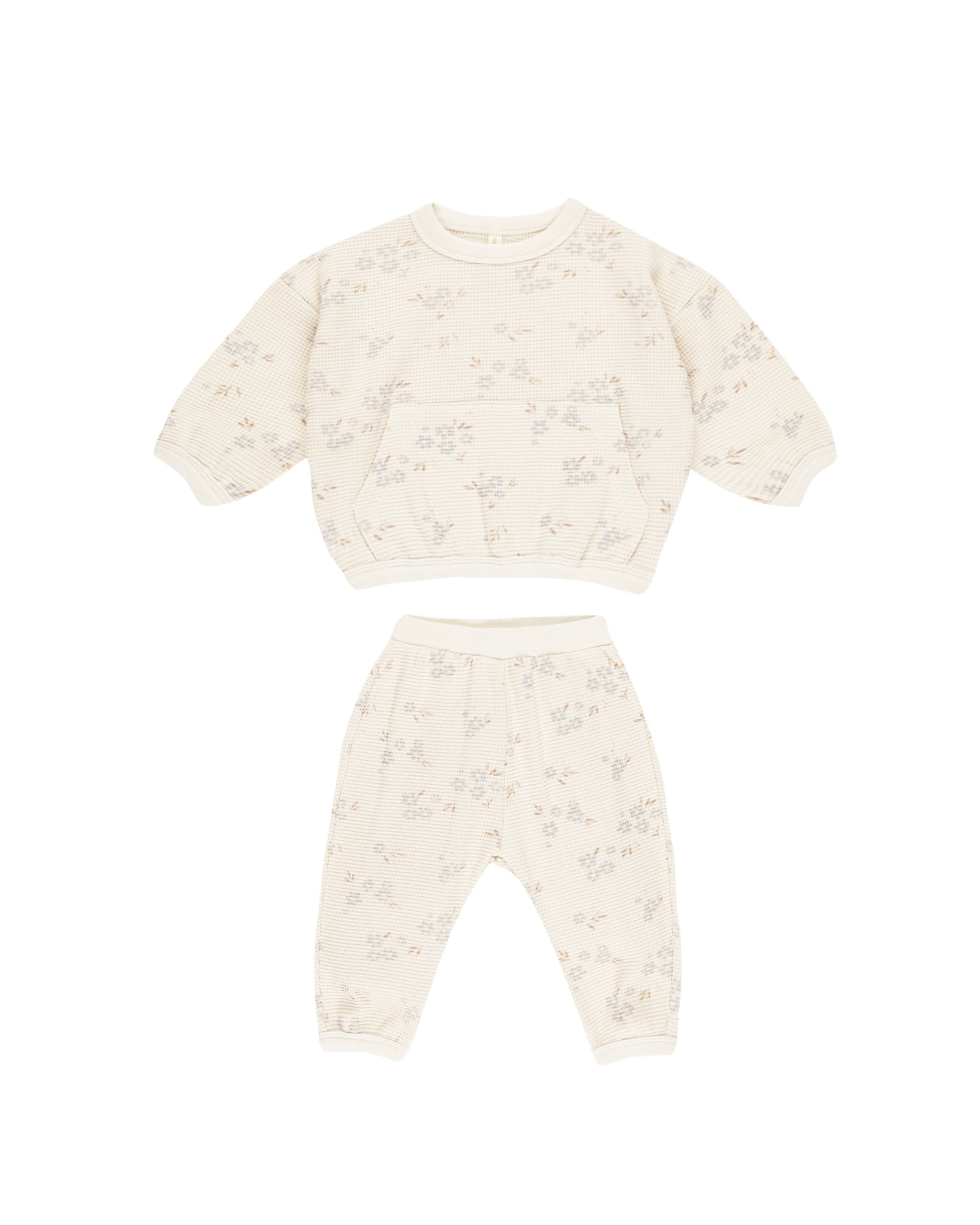 Quincy Mae Waffle Slouch Set (blue ditsy)