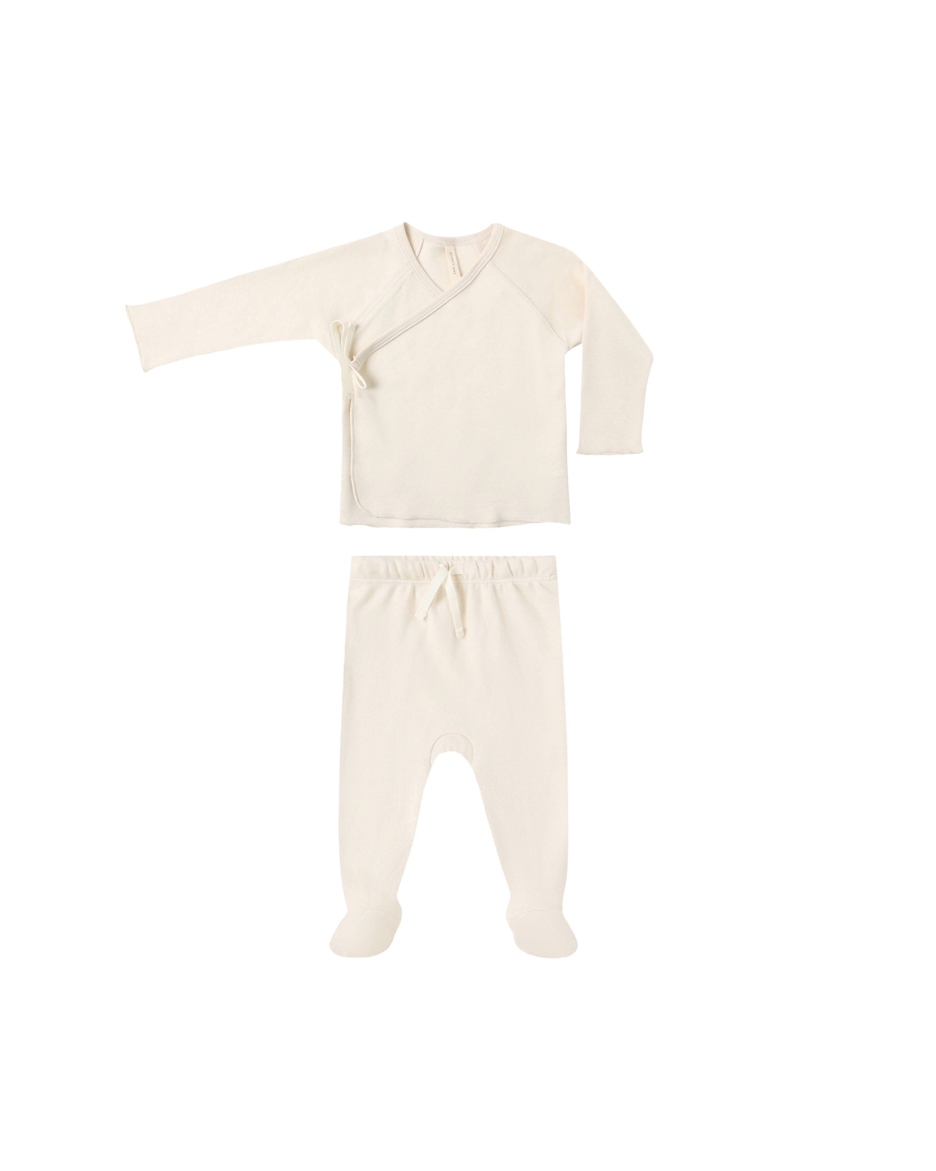 Quincy Mae Wrap Top and Footed Pant Set (natural)