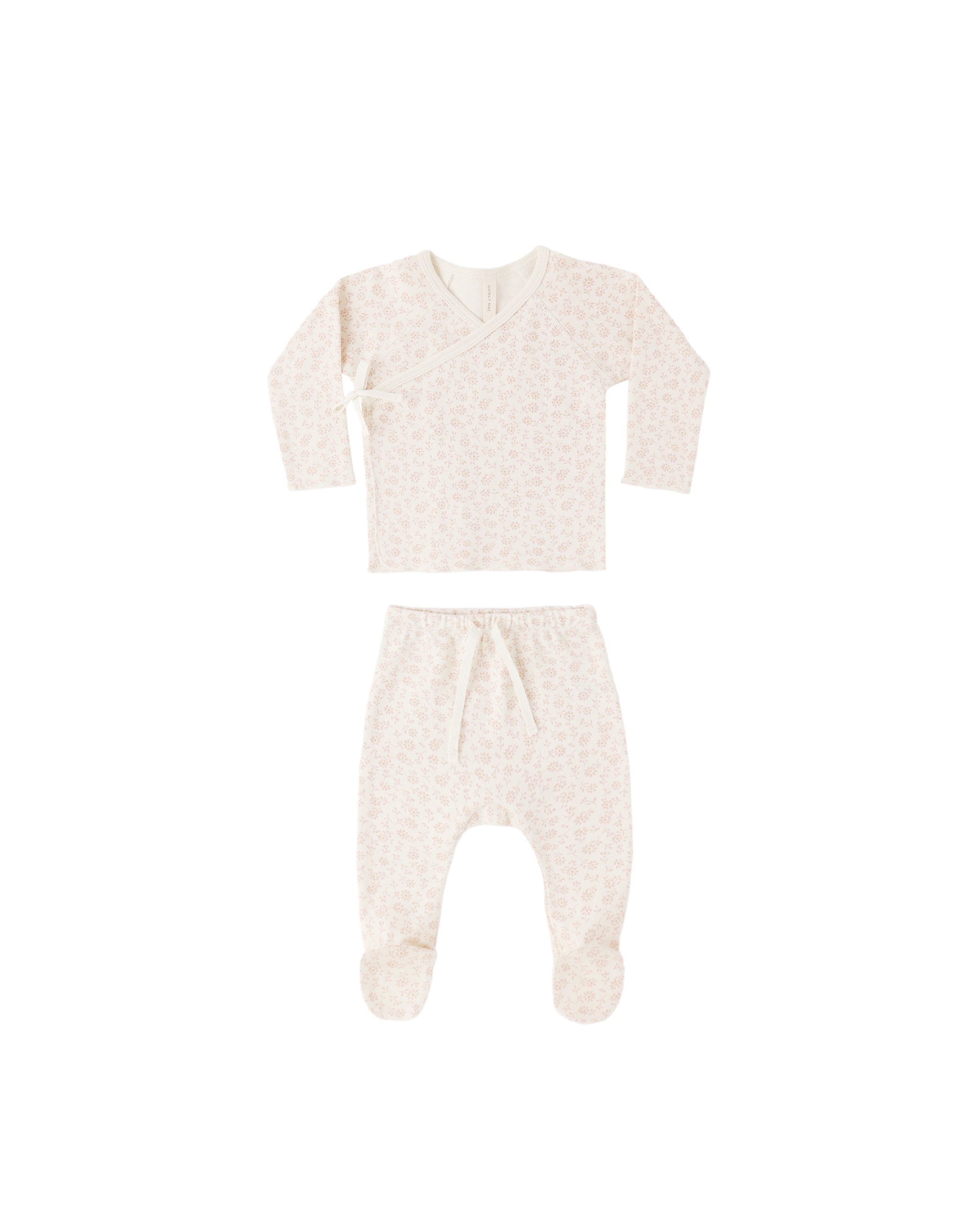 Quincy Mae Wrap Top and Footed Pant Set (ditsy)