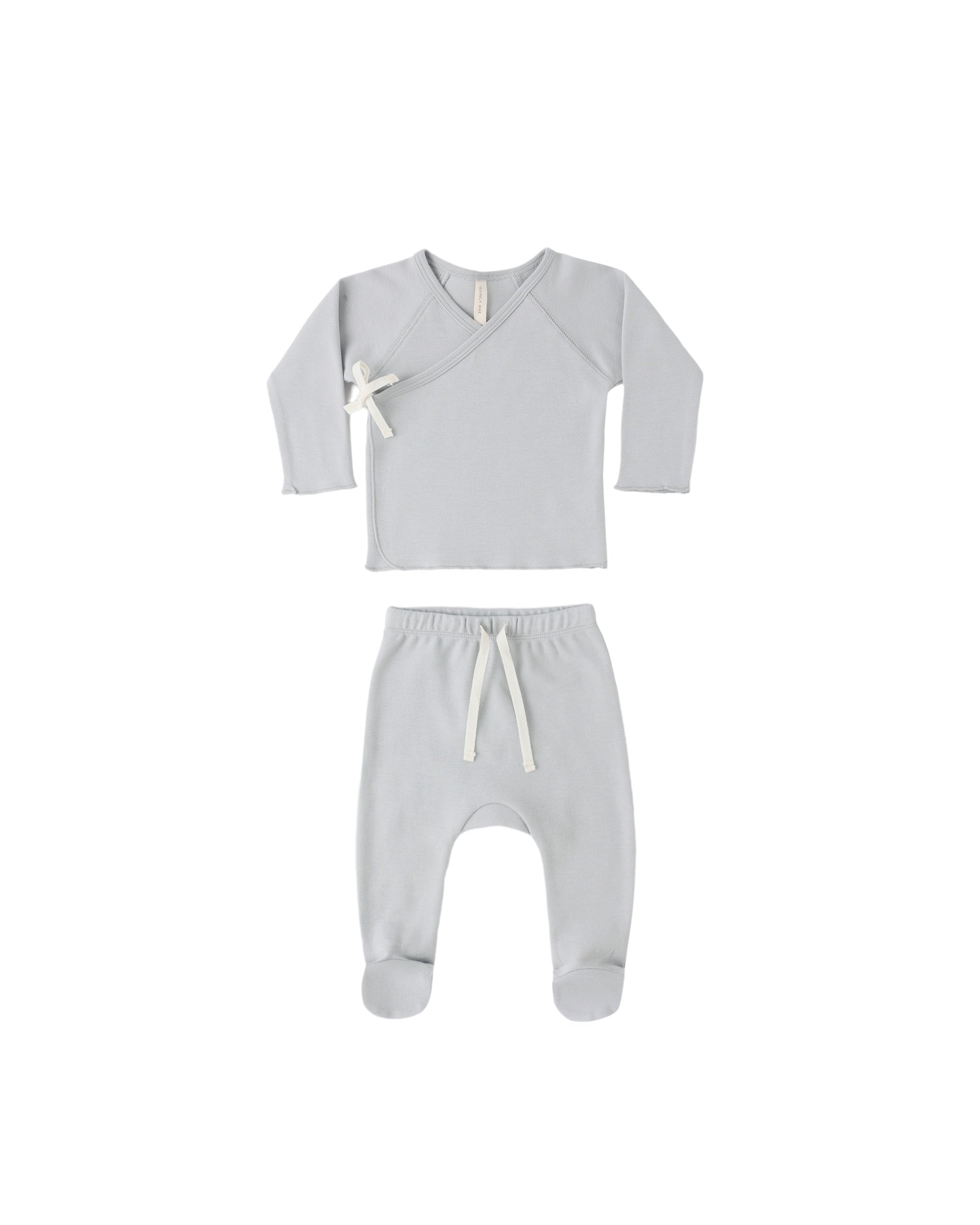 Quincy Mae Wrap Top and Footed Pant Set (sky)