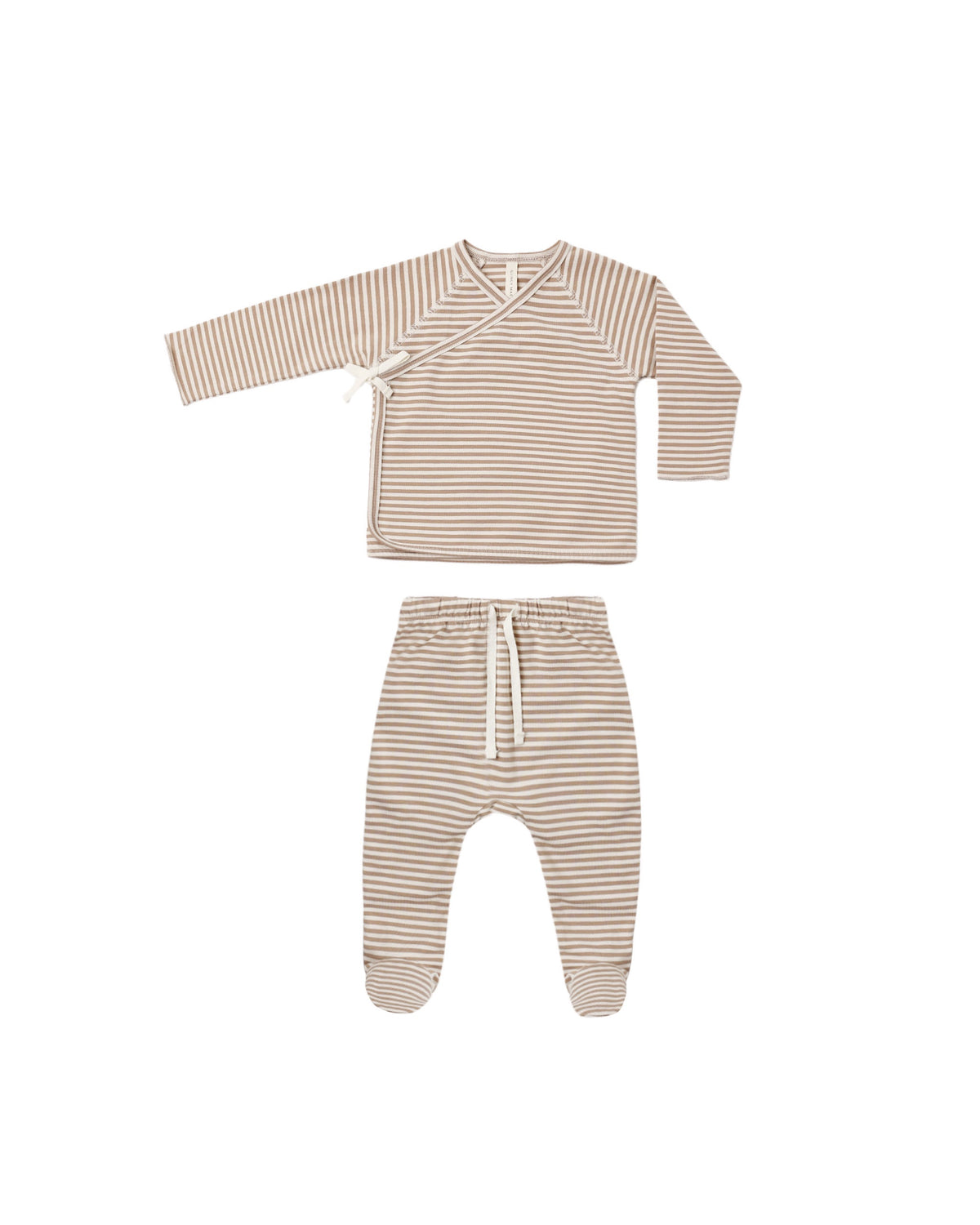 Quincy Mae Wrap Top and Footed Pant Set (almond stripe)