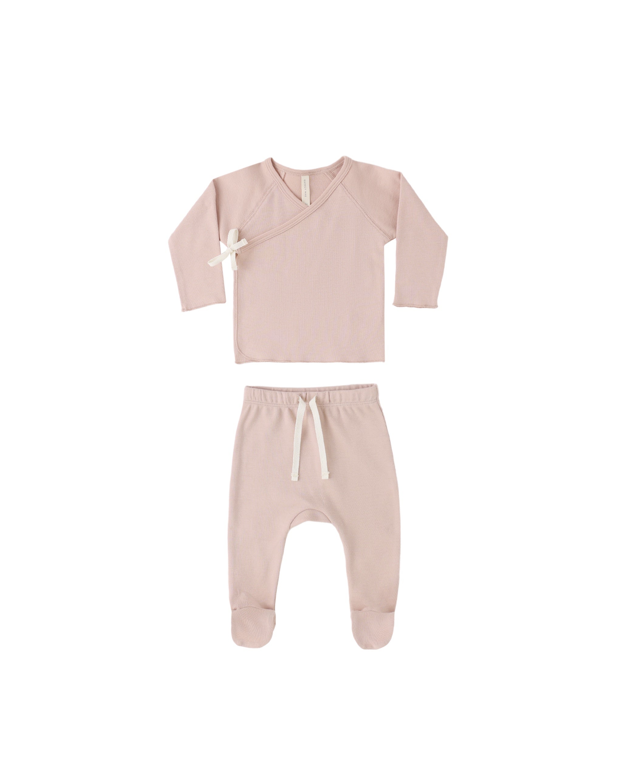 Quincy Mae Wrap Top and Footed Pant Set (blush)