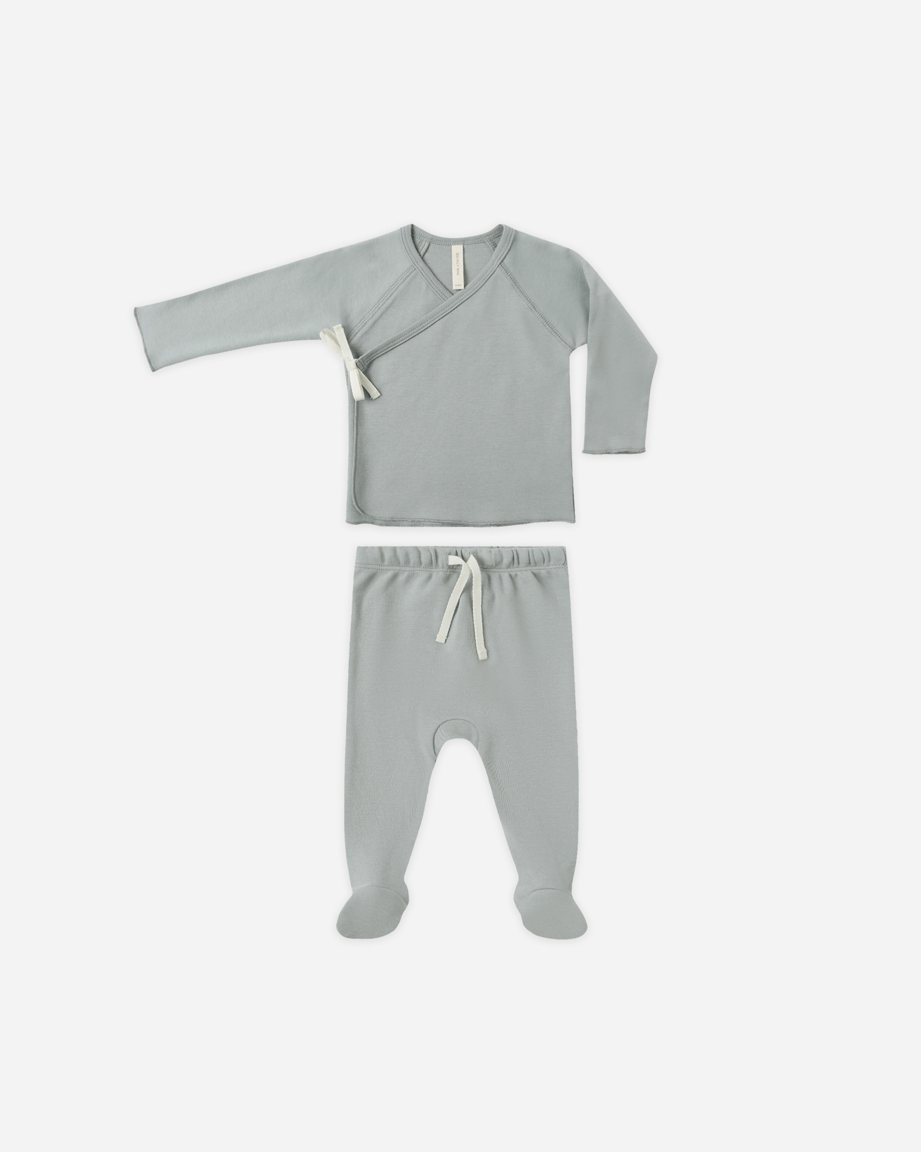 Quincy Mae Wrap Top and Footed Pant Set (steel blue)