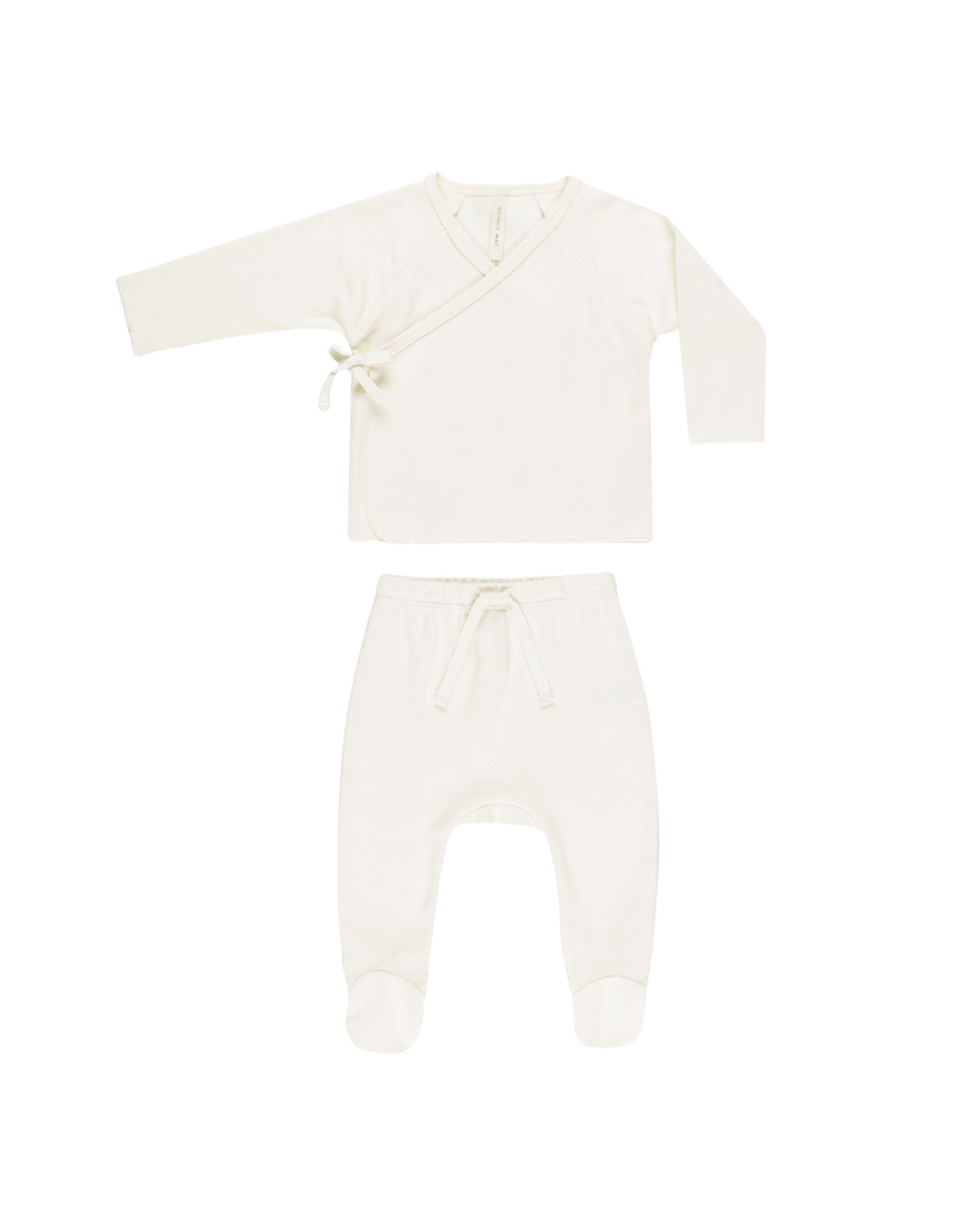Quincy Mae Wrap Top and Footed Pant Set - Ivory