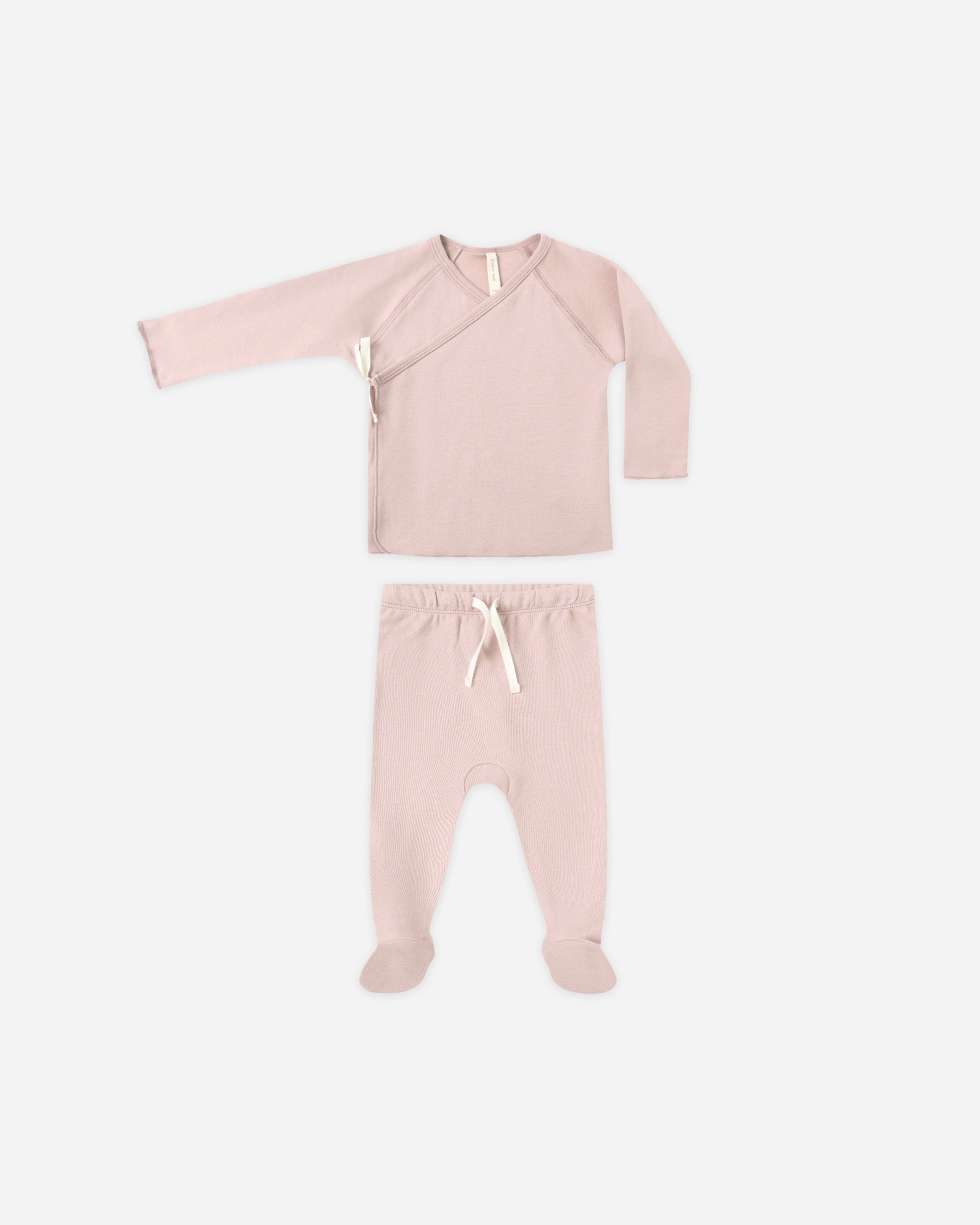 Quincy Mae Wrap Top and Footed Pant Set (rose)