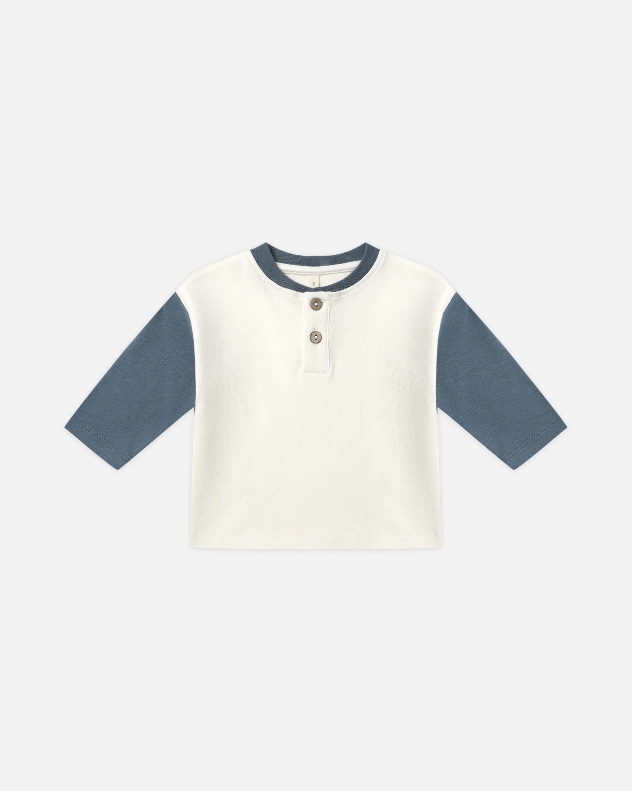 Quincy Mae Long Sleeve Henley Tee (ocean)